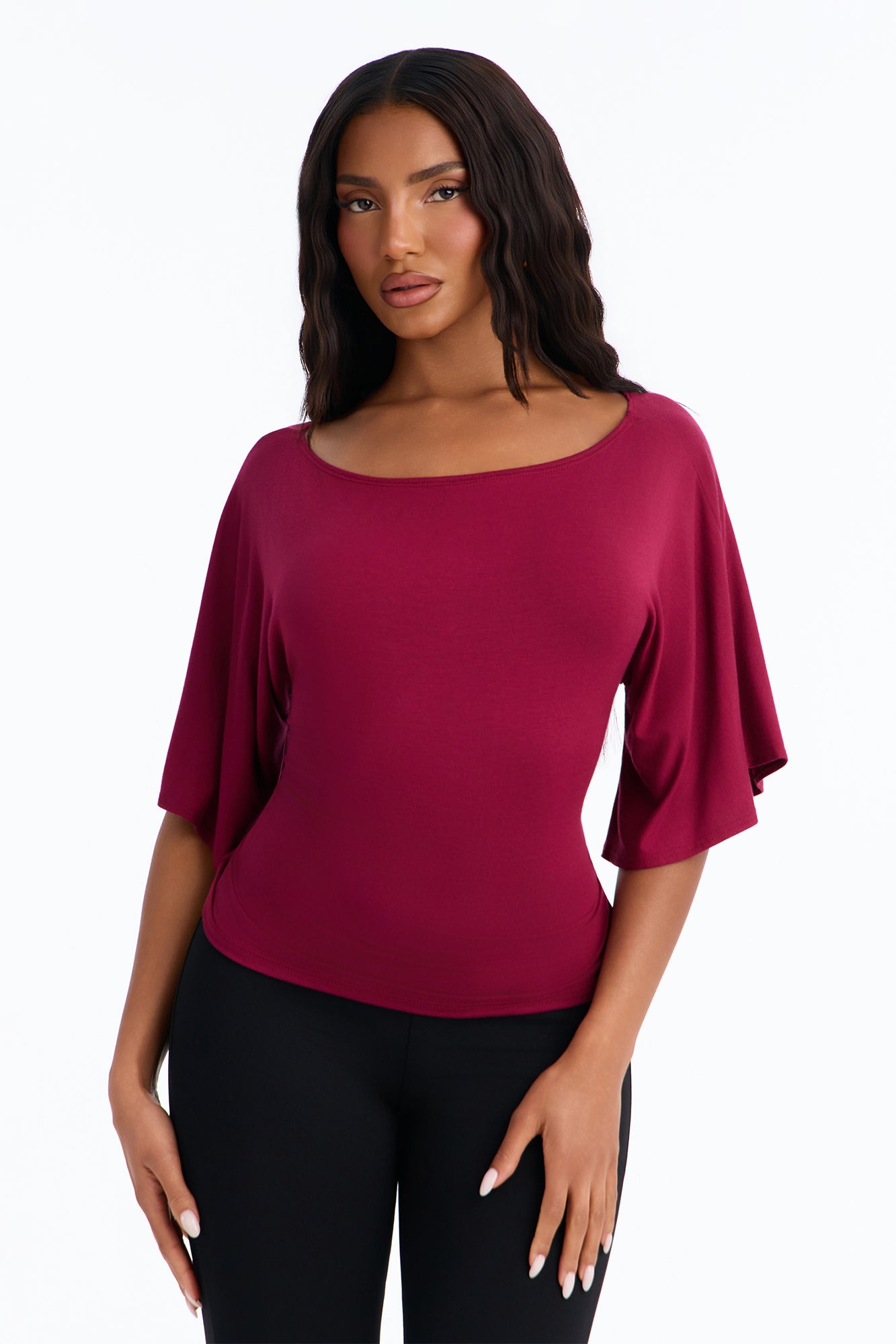 Nicolette Tie Waist Short Sleeve Top - Raspberry