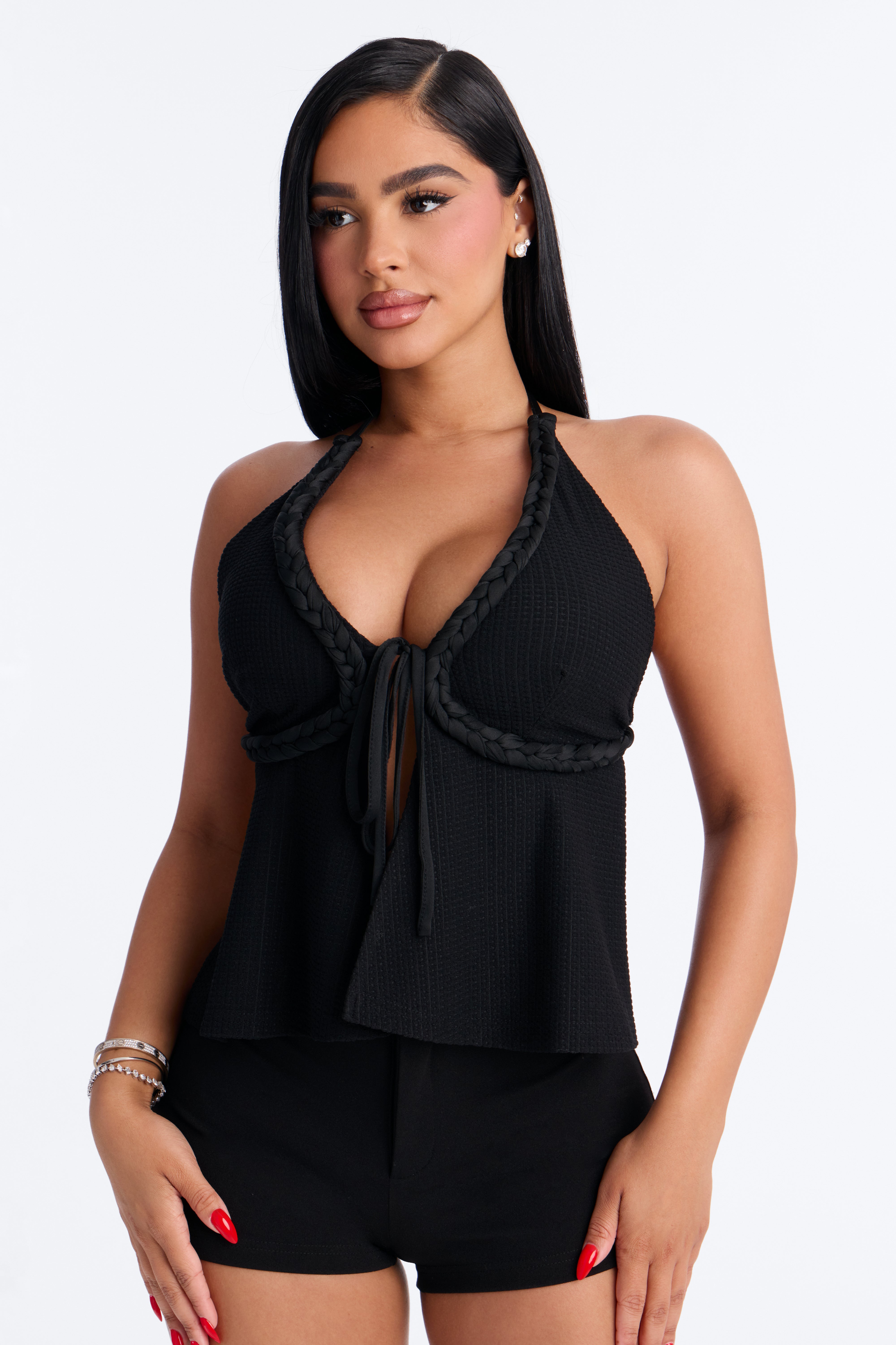 New Horizons Braided Halter Top - Black