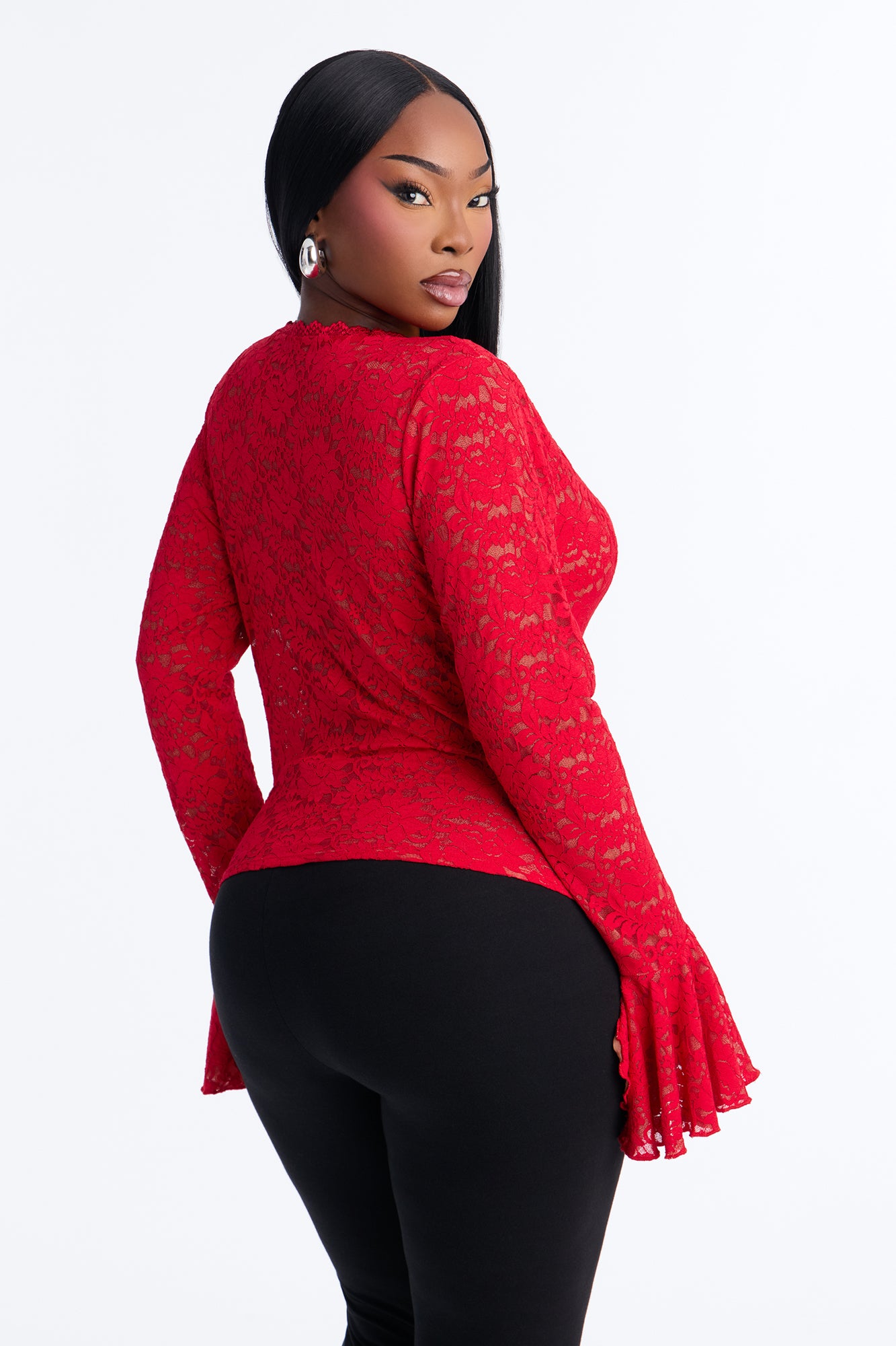 Long Time Lover Ruffle Long Sleeve Top - Red