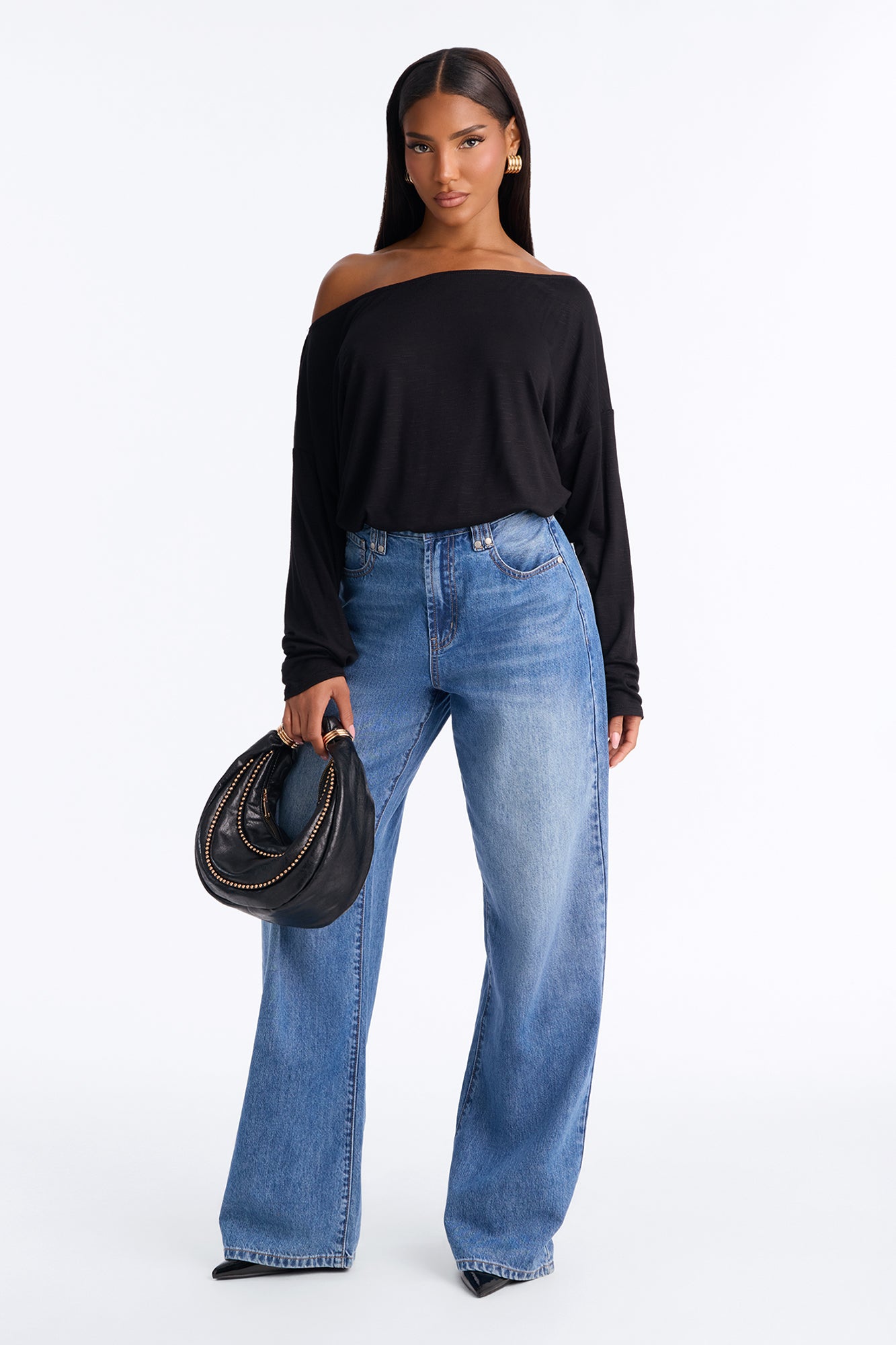 Lani Lace Off Shoulder Long Sleeve Top - Black
