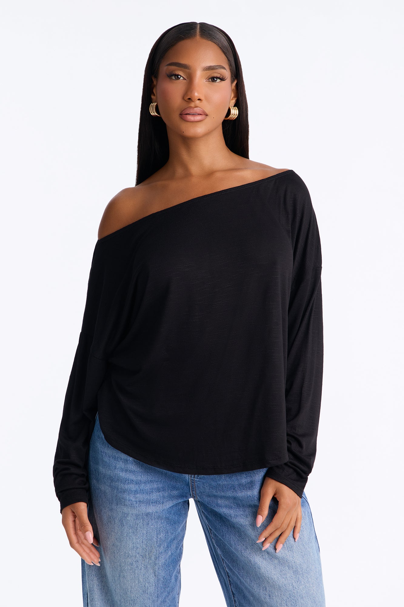 Lani Lace Off Shoulder Long Sleeve Top - Black