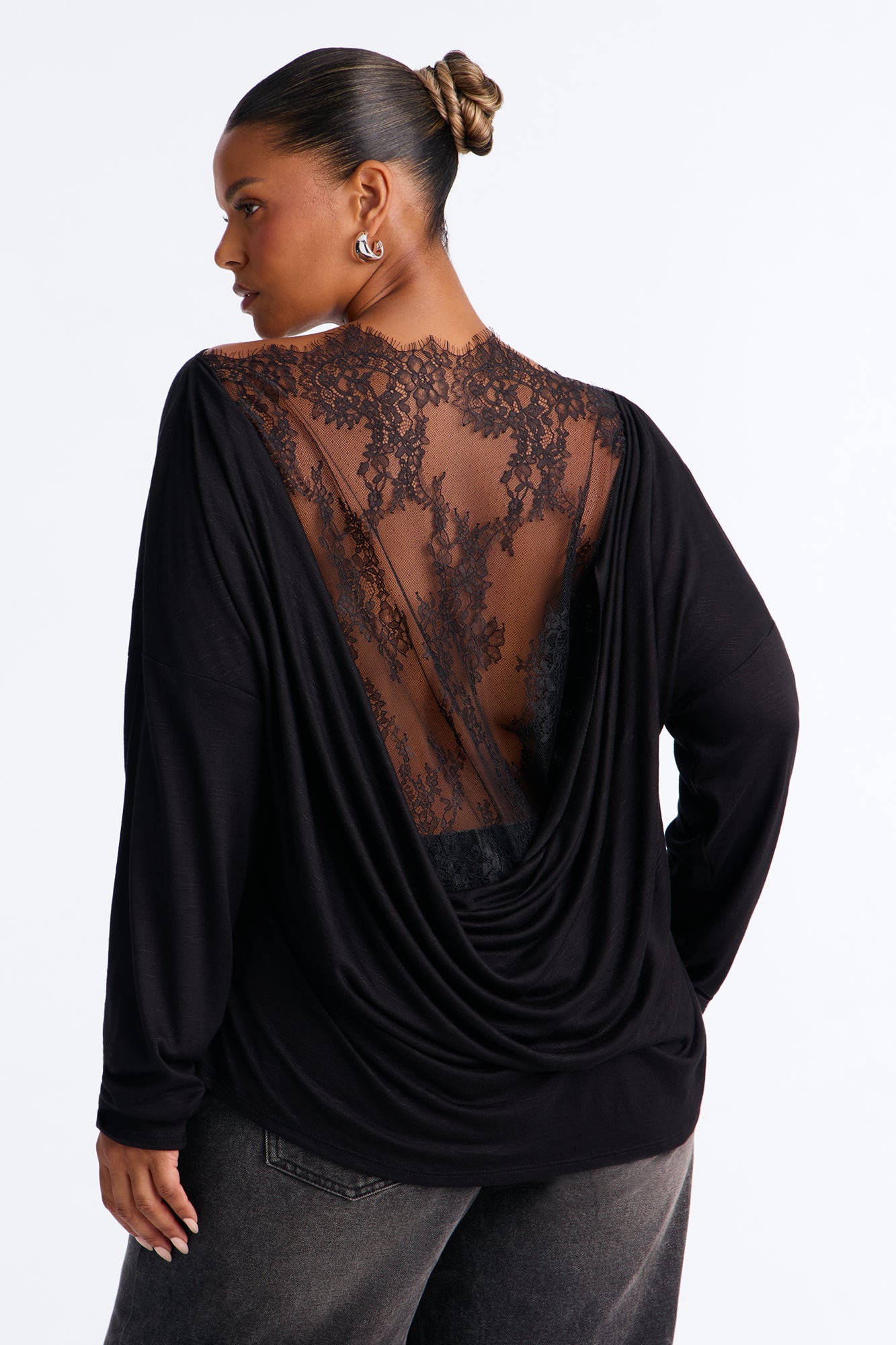 Lani Lace Off Shoulder Long Sleeve Top - Black