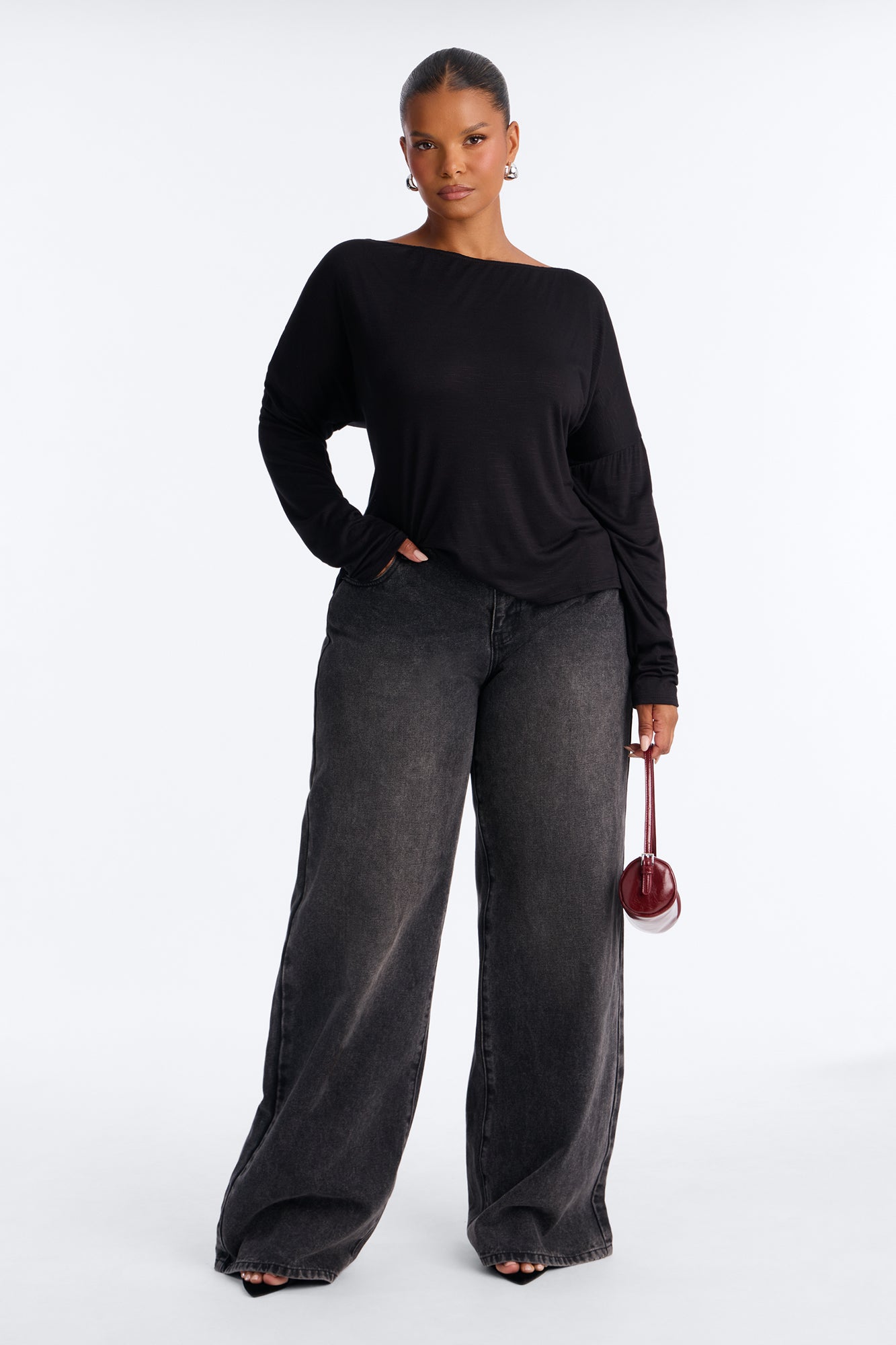 Lani Lace Off Shoulder Long Sleeve Top - Black