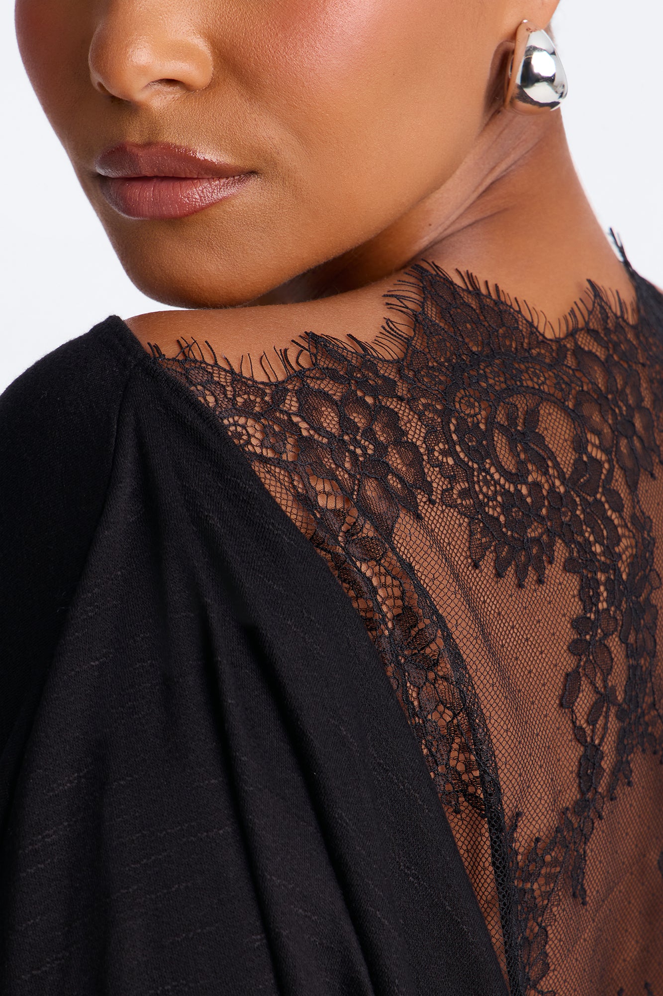 Lani Lace Off Shoulder Long Sleeve Top - Black
