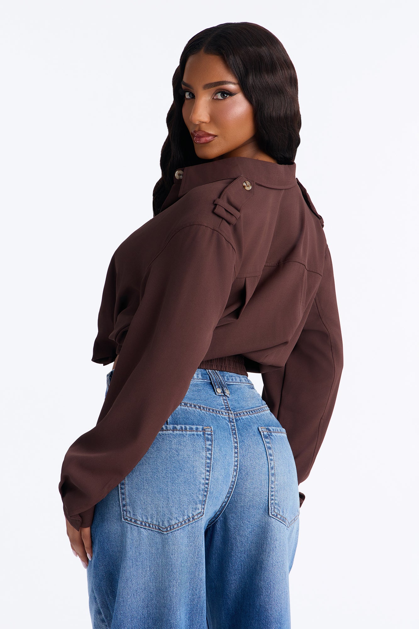 Kami Twill Button Up Long Sleeve Top - Brown