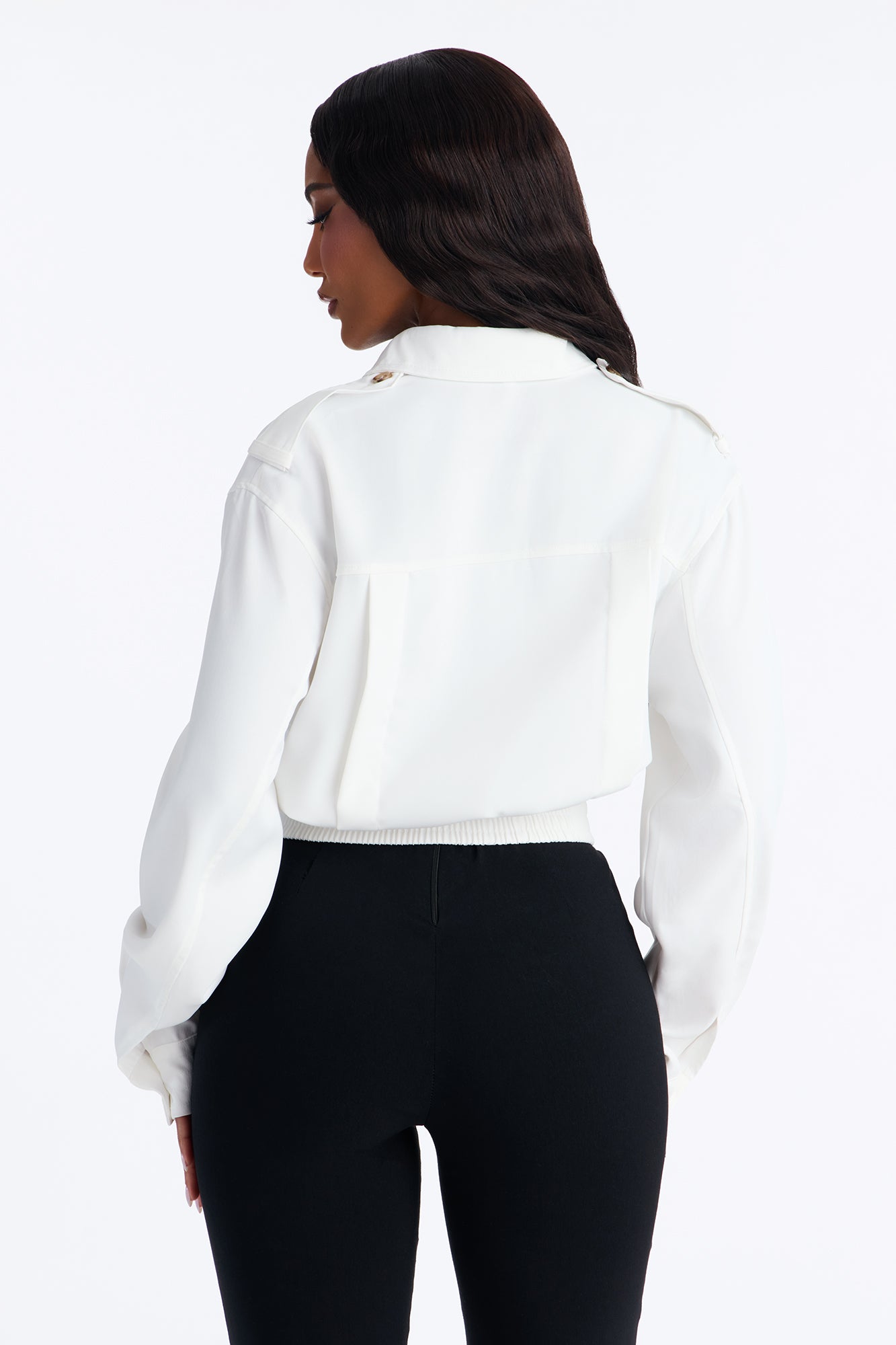 Kami Twill Button Up Long Sleeve Top - White