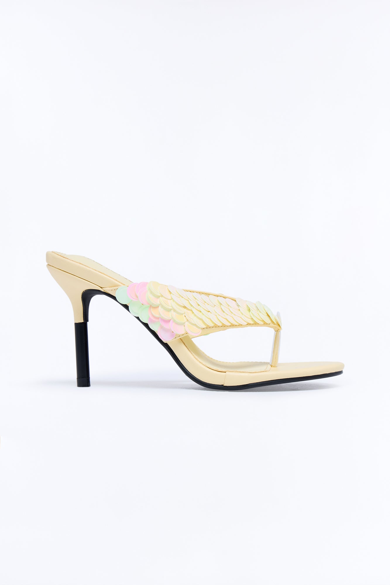 Kysha Sequin Thong Heels - Yellow