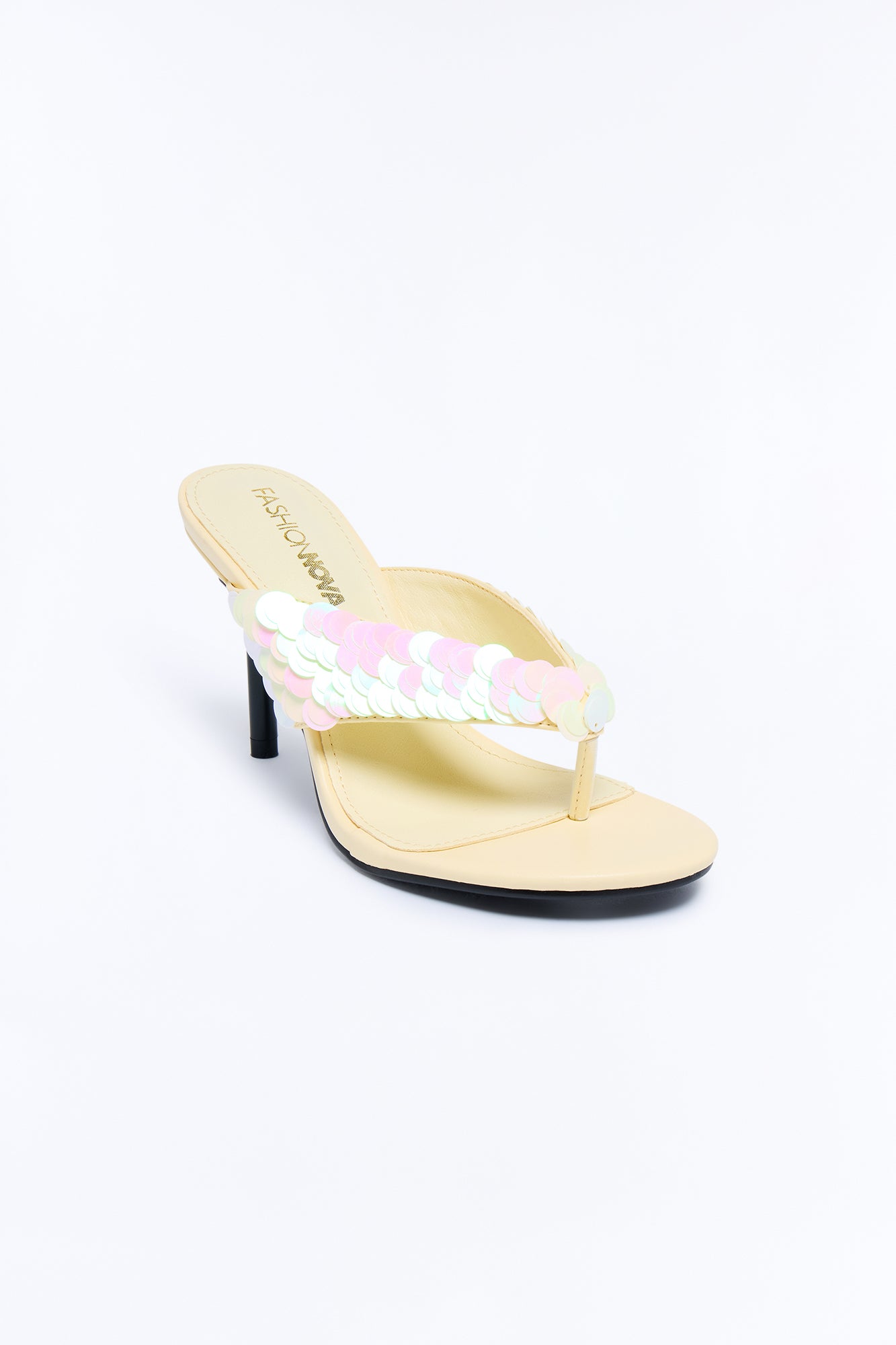 Kysha Sequin Thong Heels - Yellow