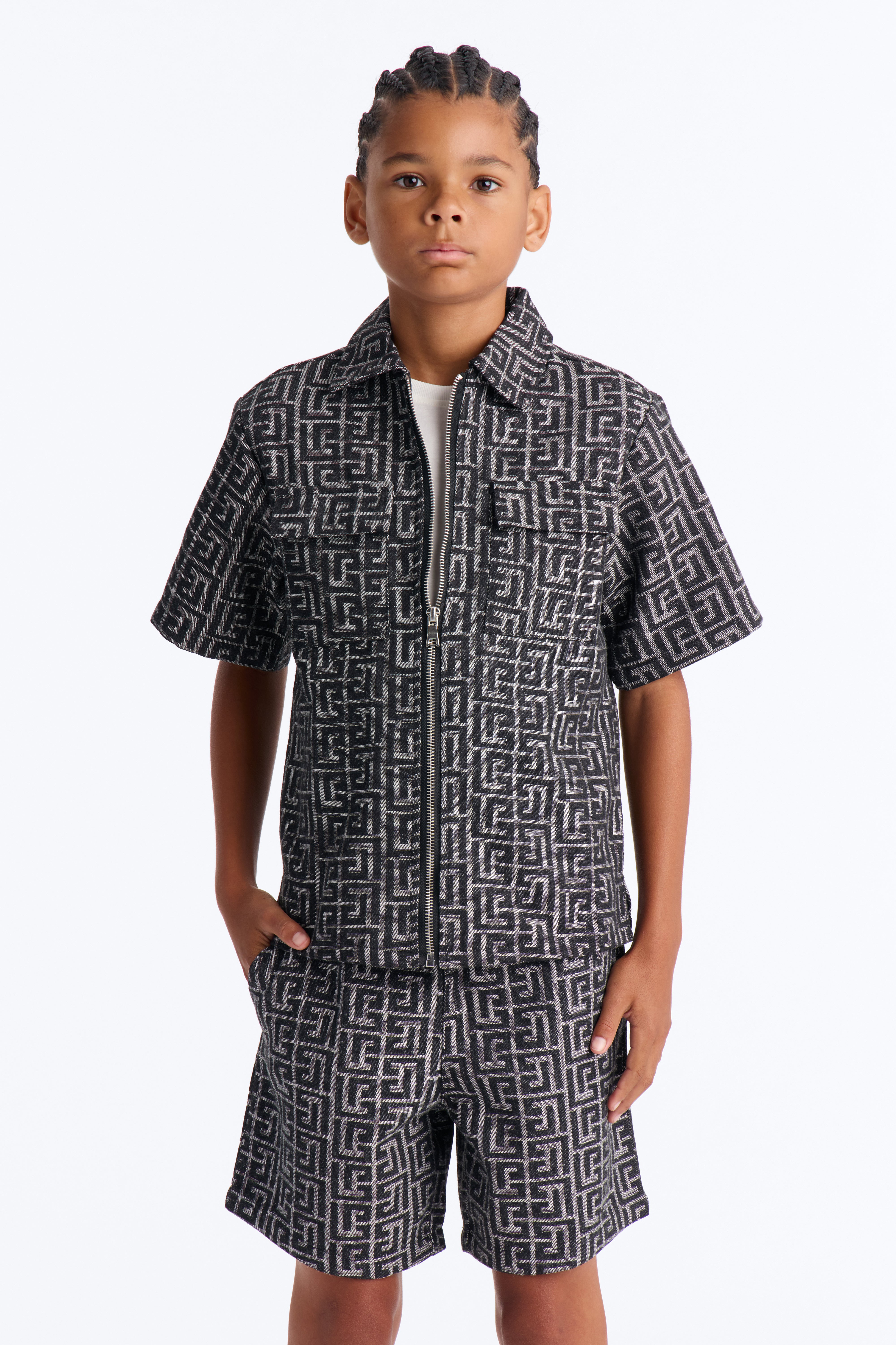 Mini Fallon Jacquard Zip Shirt II - Charcoal