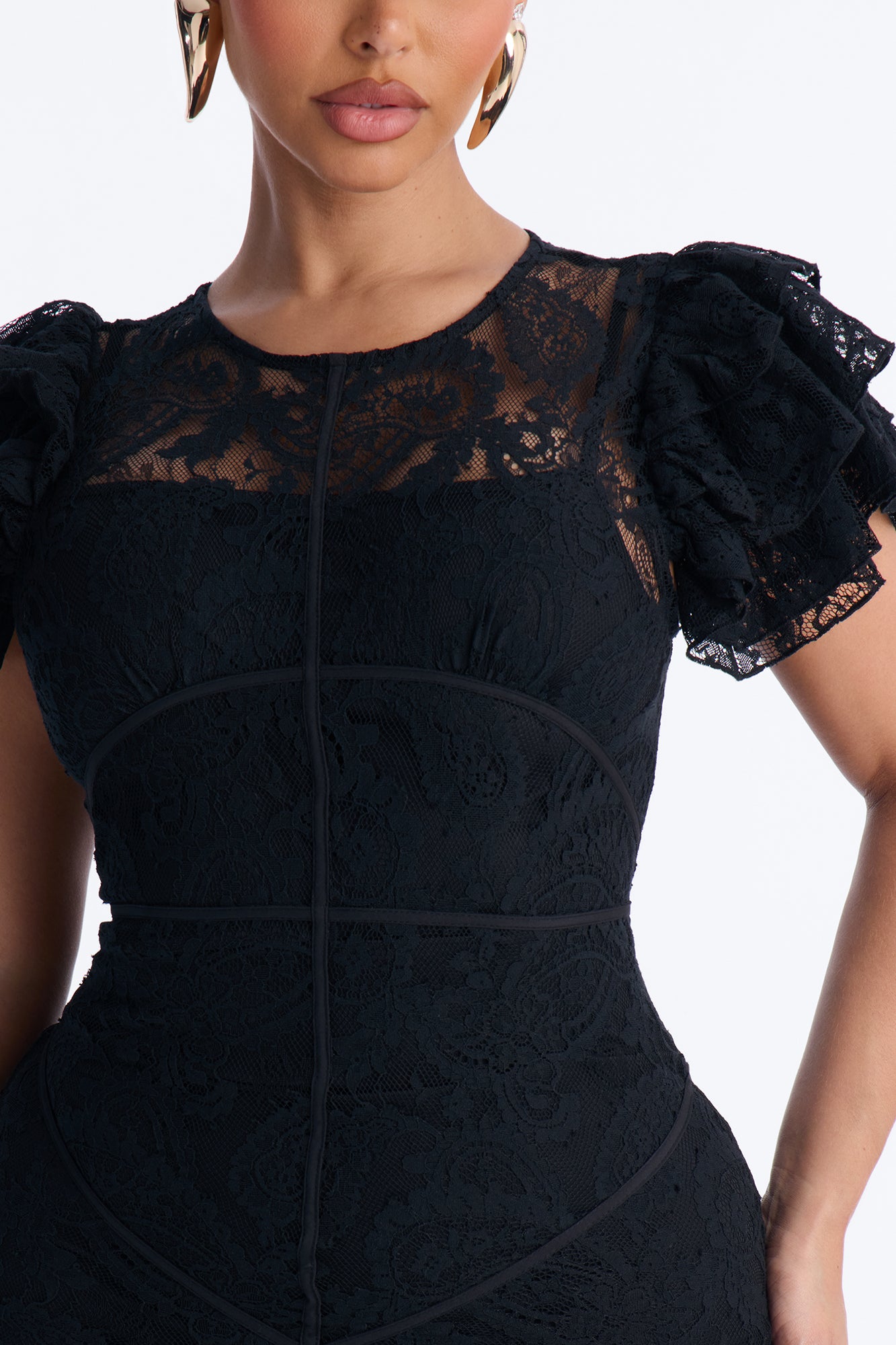 Starlet Lace Midi Dress - Black