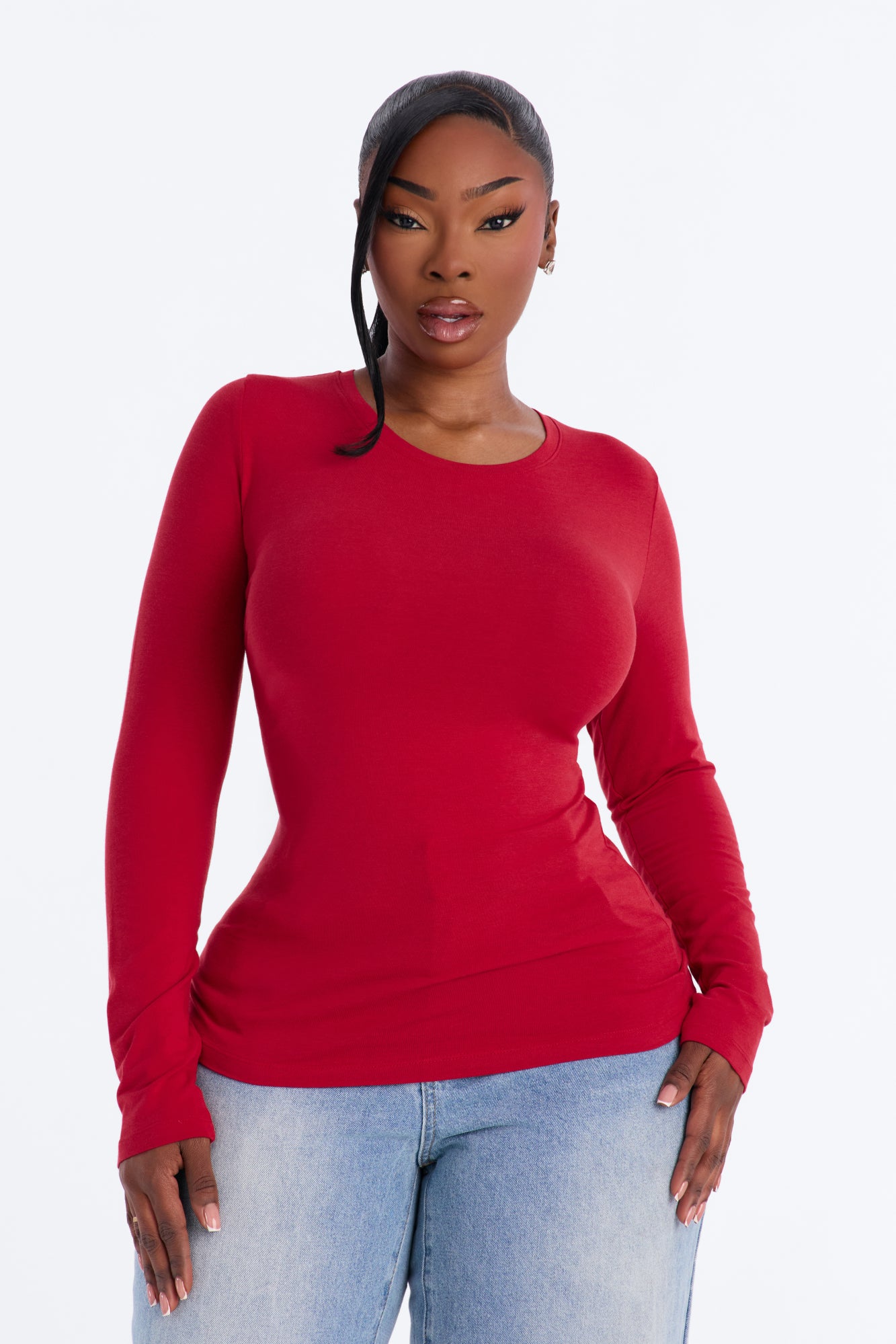 Julia Long Sleeve Top - Brick Red