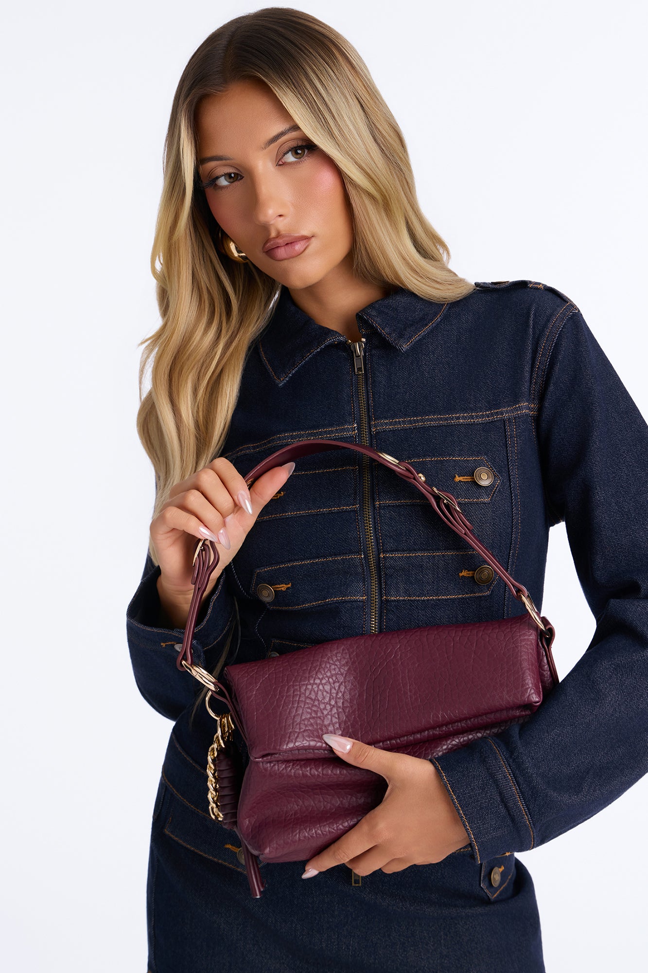Really Like That Faux Leather Shoulder Bag - Burgundy