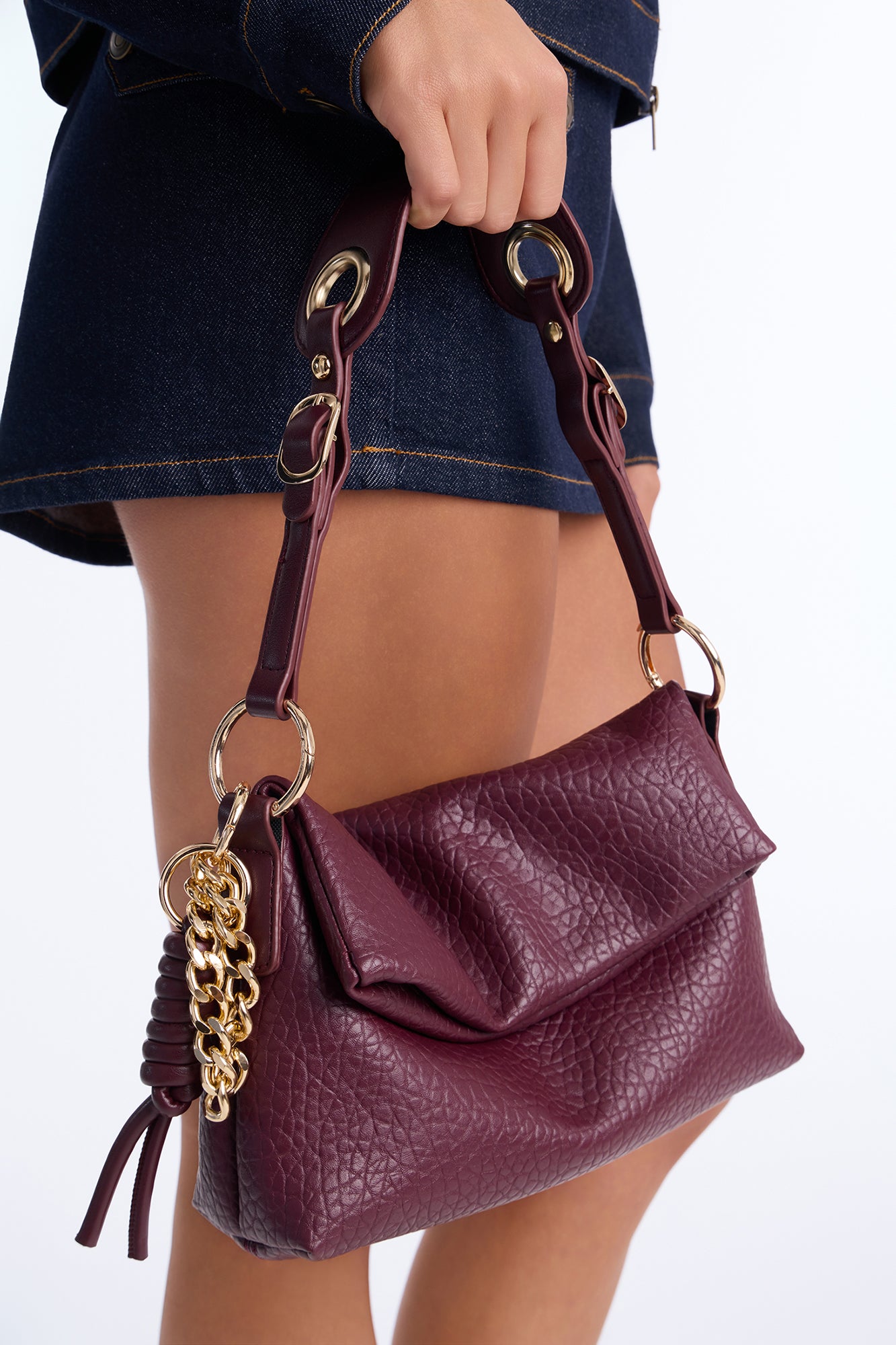 Really Like That Faux Leather Shoulder Bag - Burgundy
