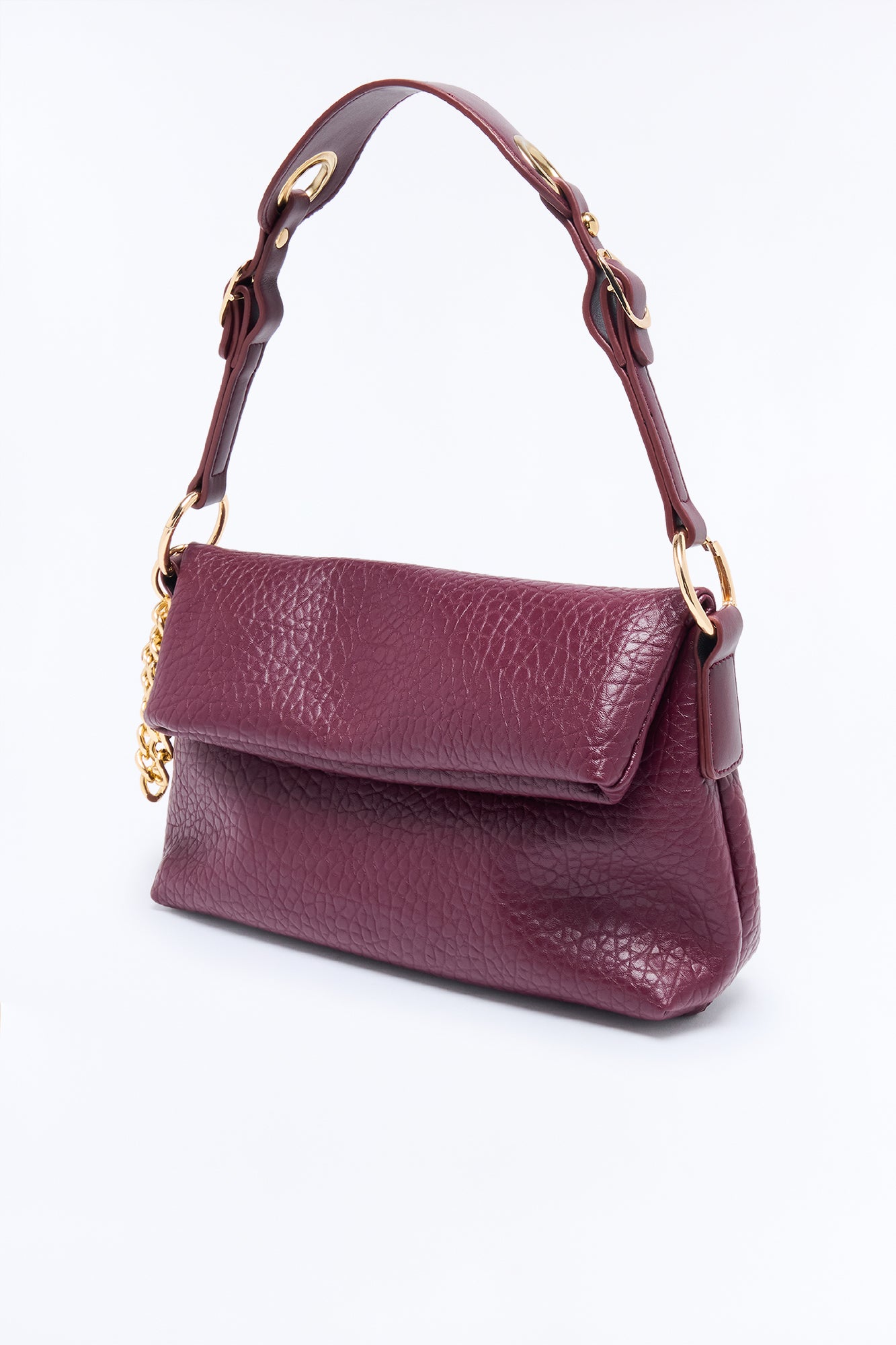 Really Like That Faux Leather Shoulder Bag - Burgundy