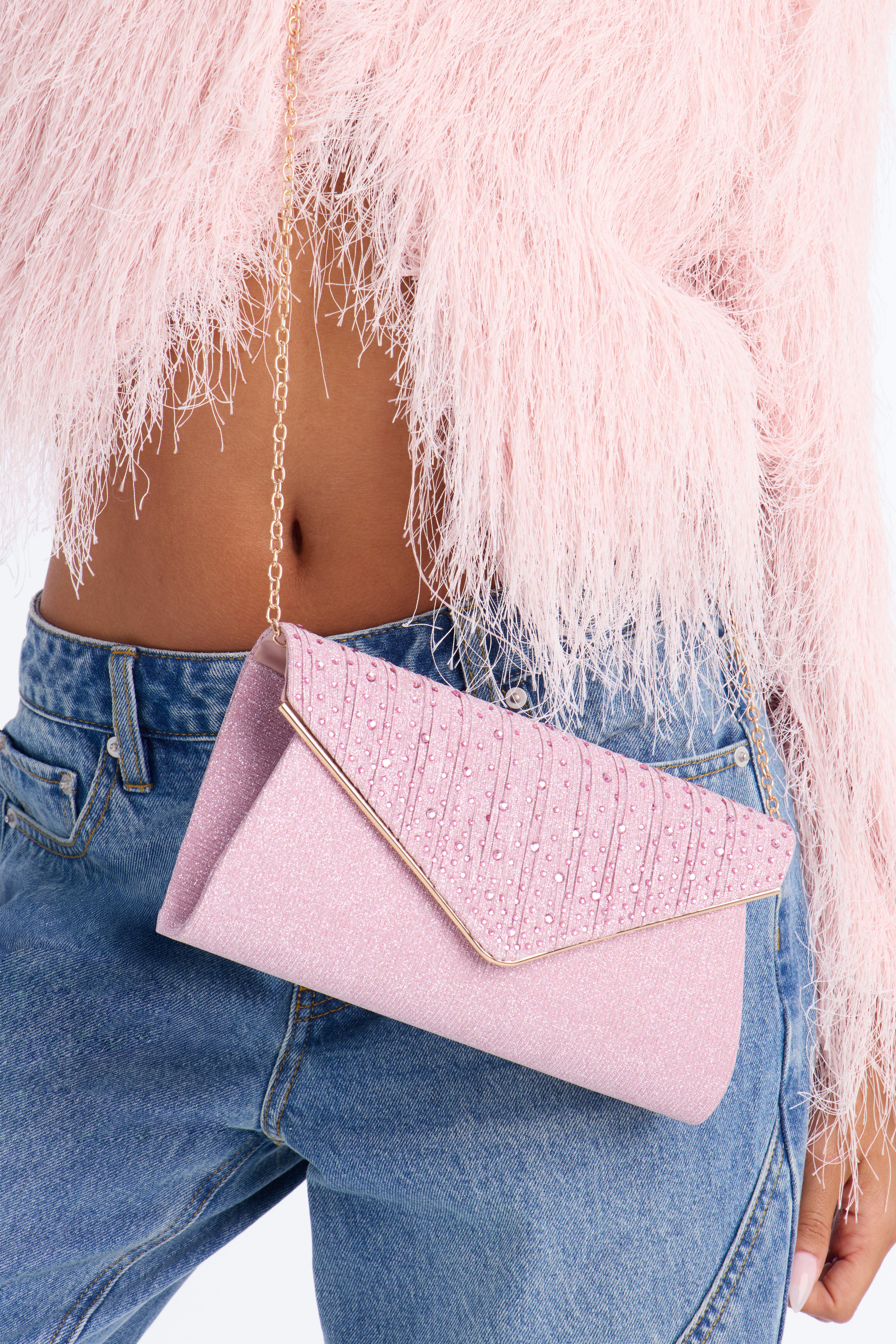 Dew Drops Sequin Clutch Handbag - Pink