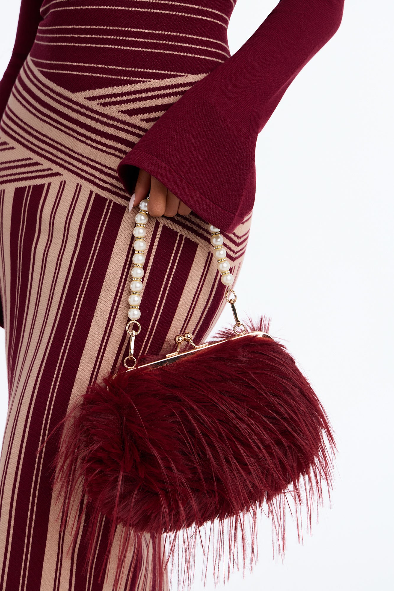 Double Date Faux Fur Clutch - Burgundy