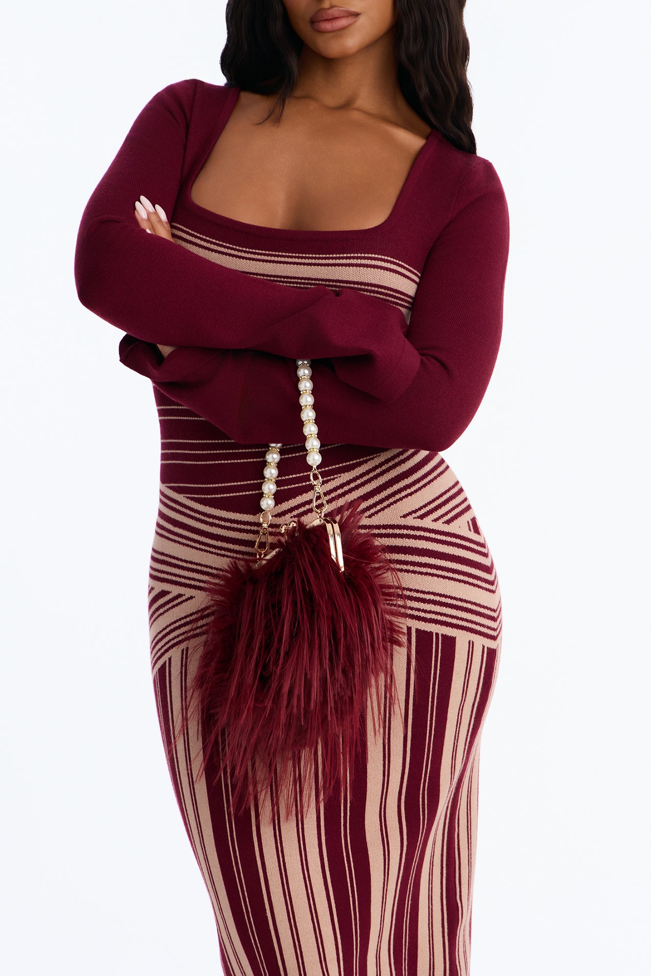 Double Date Faux Fur Clutch - Burgundy