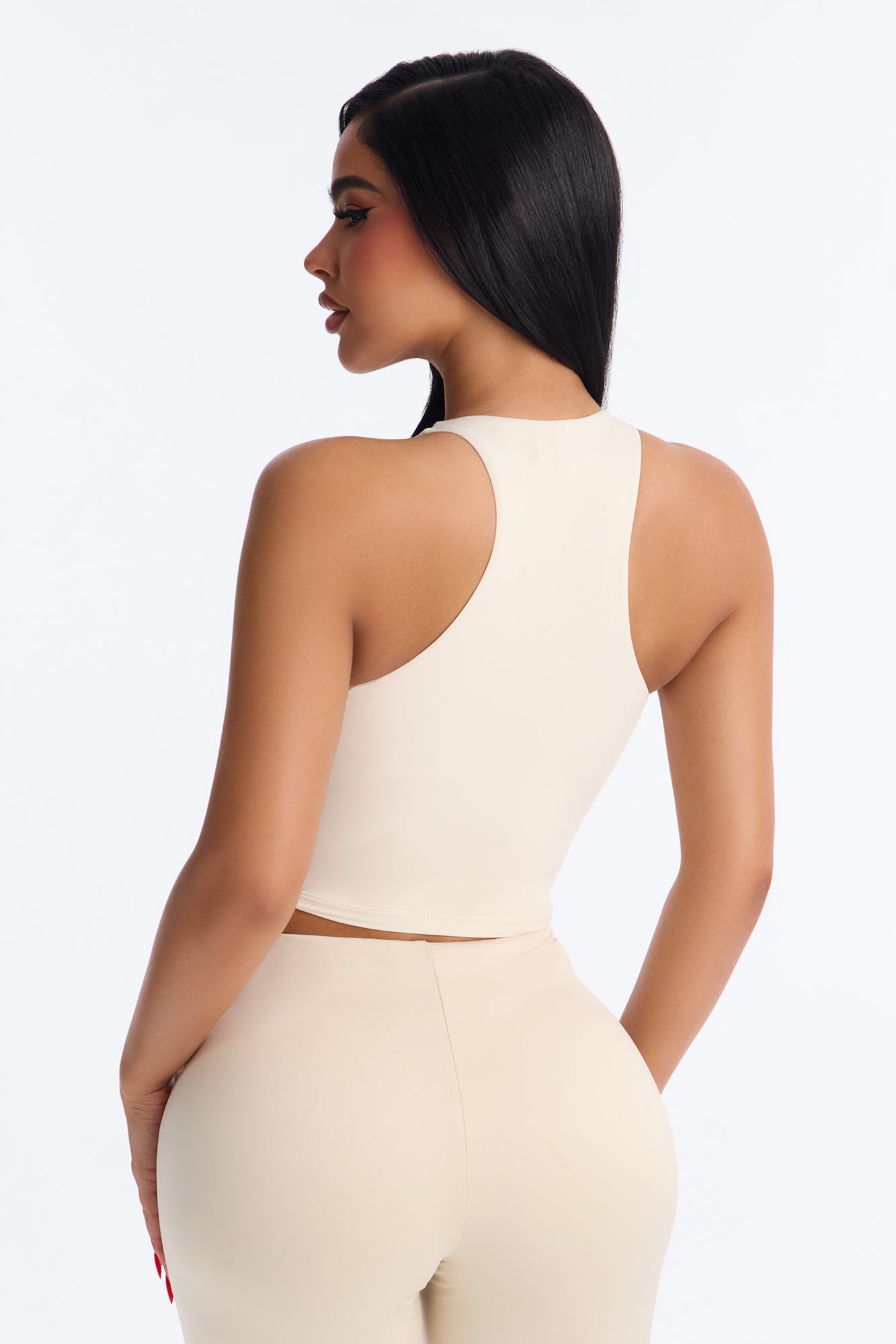 Second Skin Double Lined Front Zip Sleeveless Top - Bone