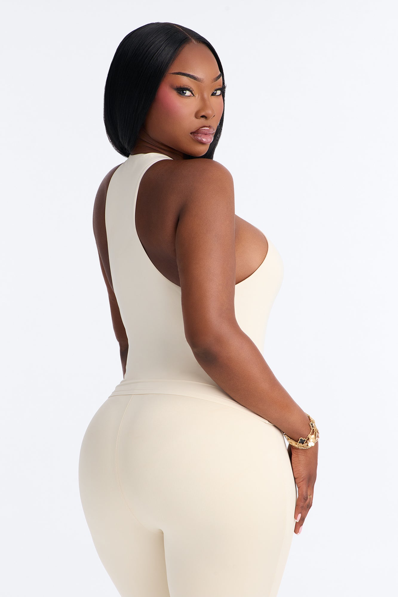 Second Skin Double Lined Front Zip Sleeveless Top - Bone