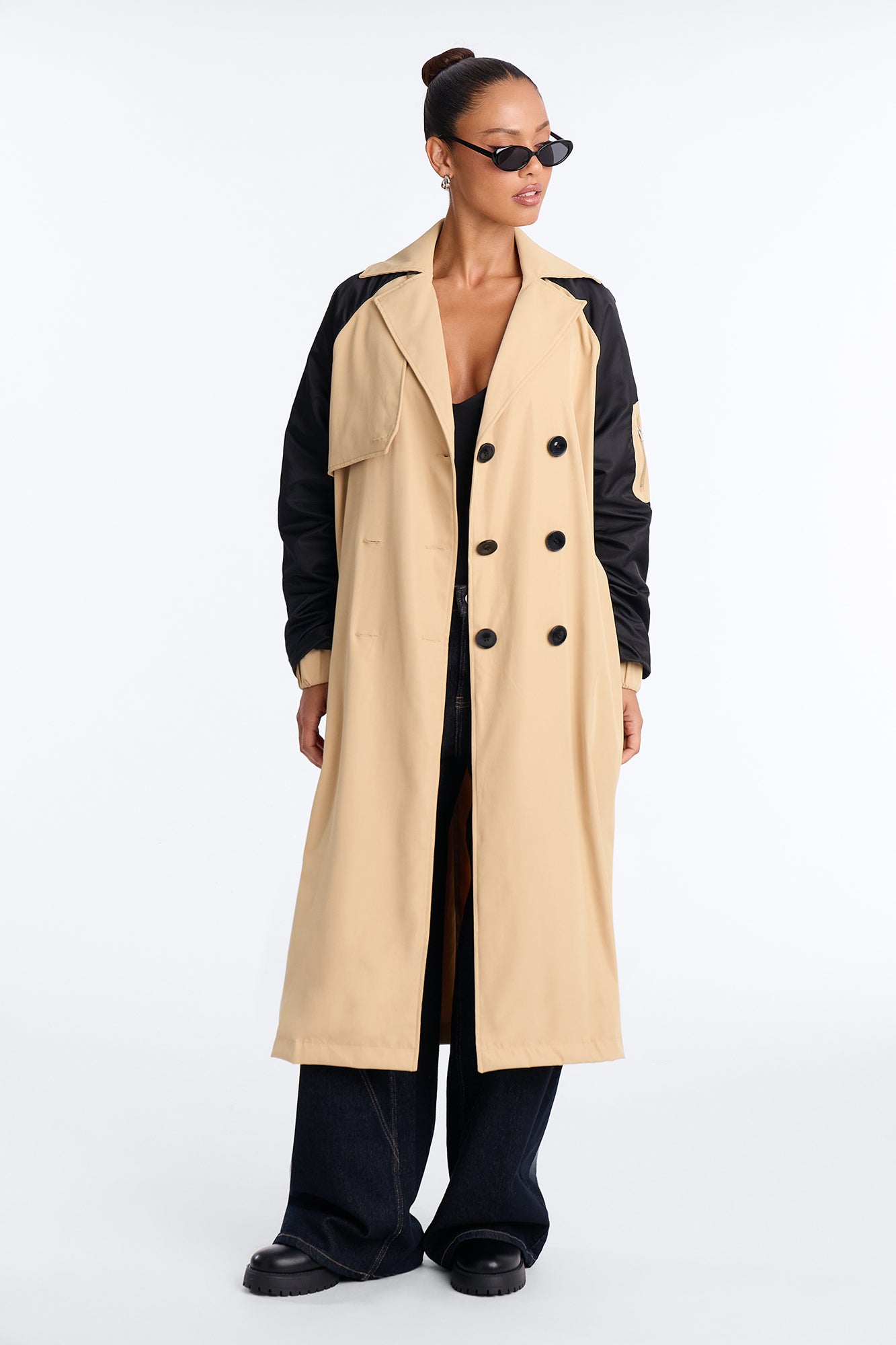 So Caught Up Trench Coat - Camel/combo