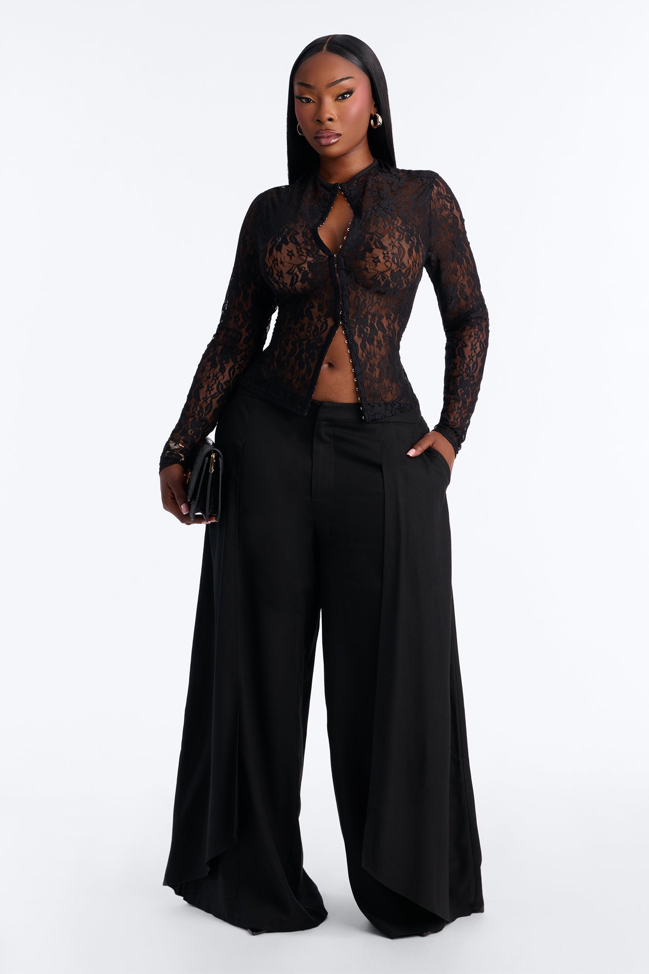 Lani Lace Mock Neck Long Sleeve Top - Black