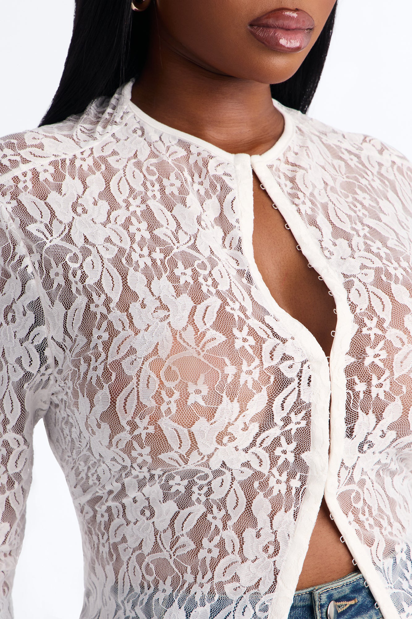 Lani Lace Mock Neck Long Sleeve Top - White