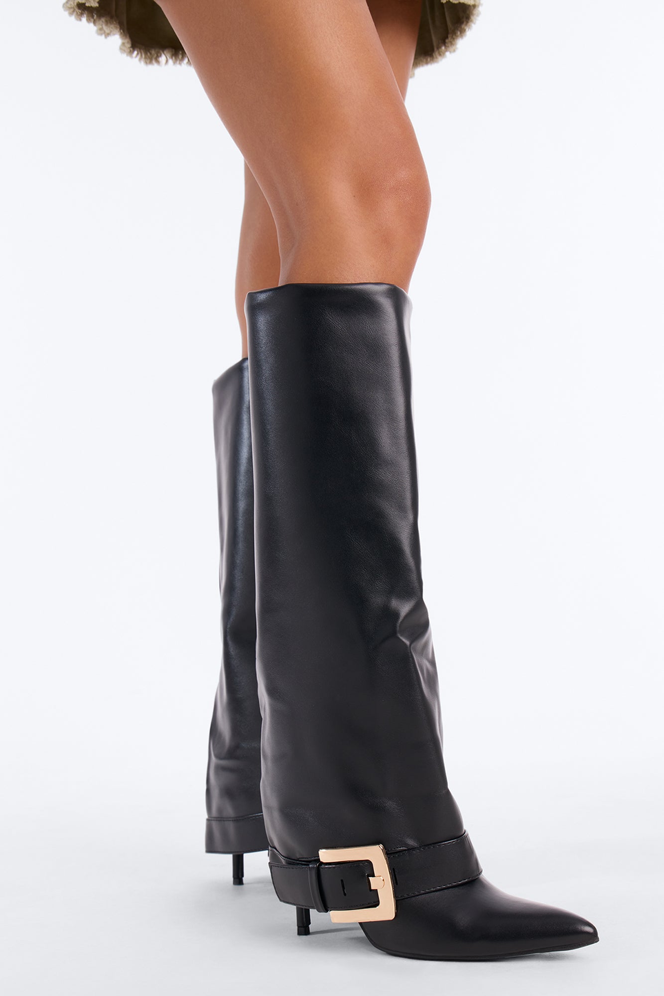 Just My Luck Overlay Heeled Boots - Black