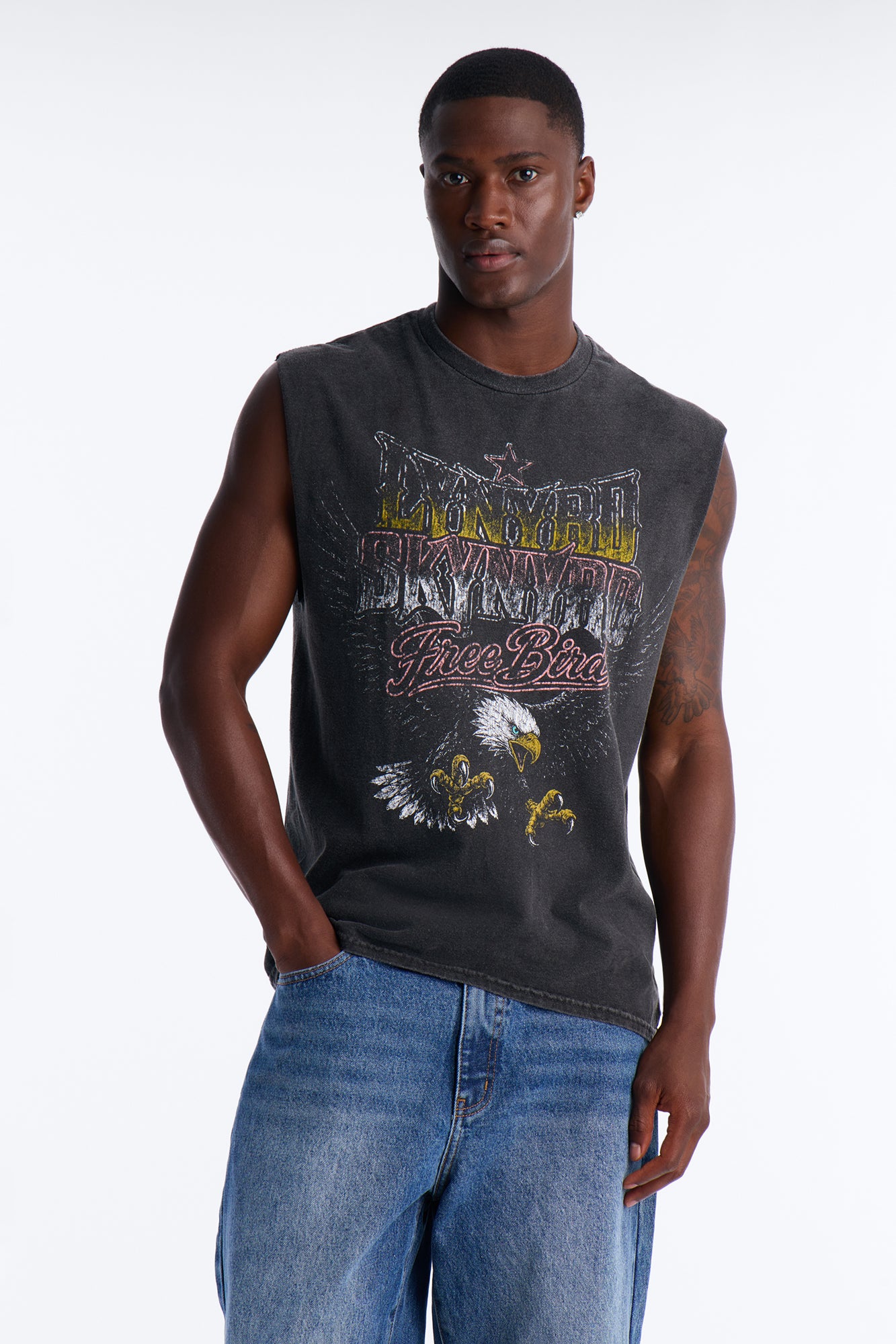 Lynard Skynyrd Free Bird Vintage Oversized Muscle Tee - Black