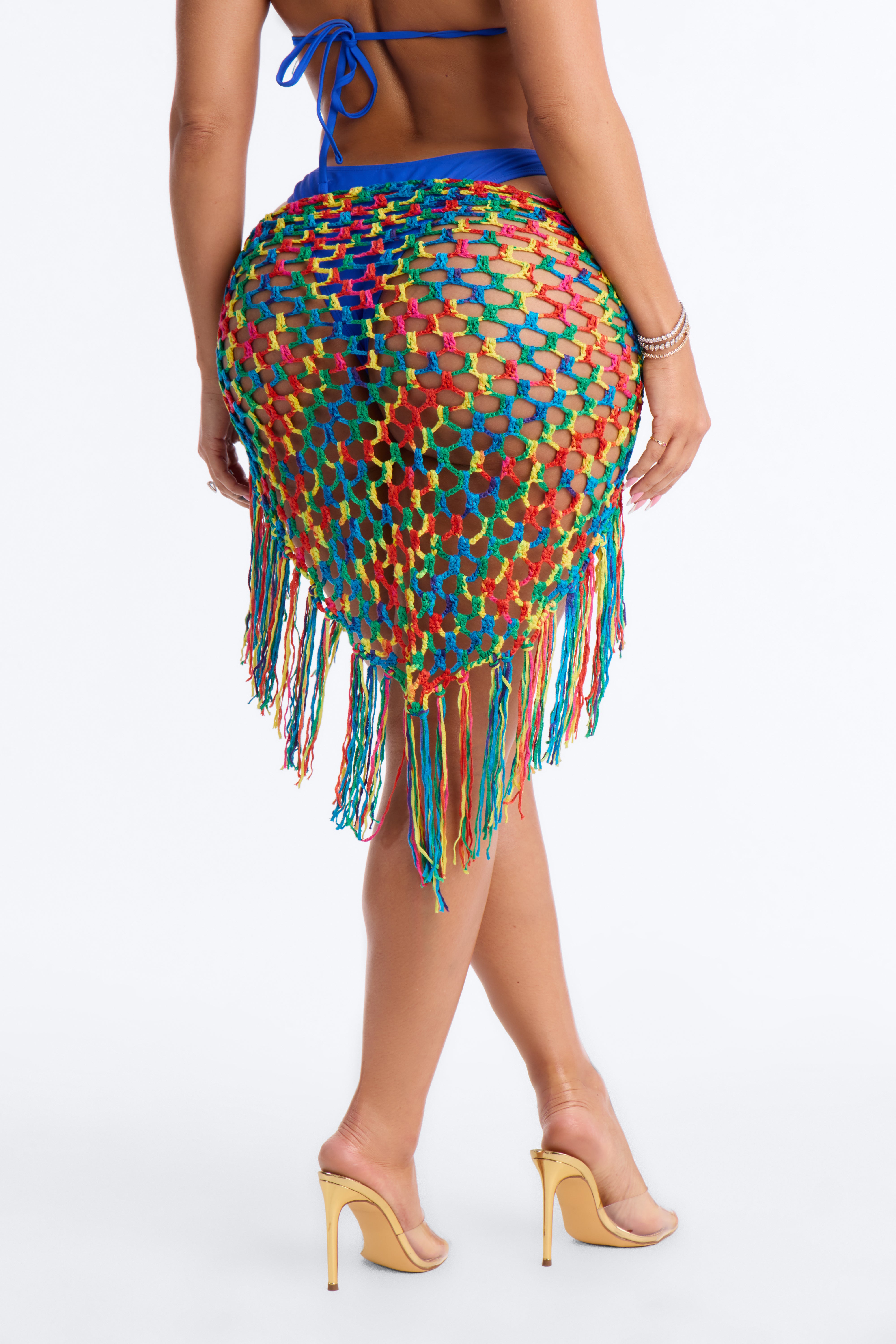 Summer Days Crochet Fringe Cover Up Sarong - Multi Color