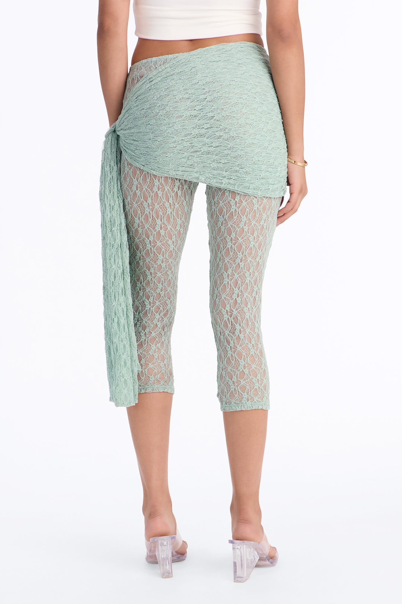 Emory Draped Tie Lace Capri Legging - Sage