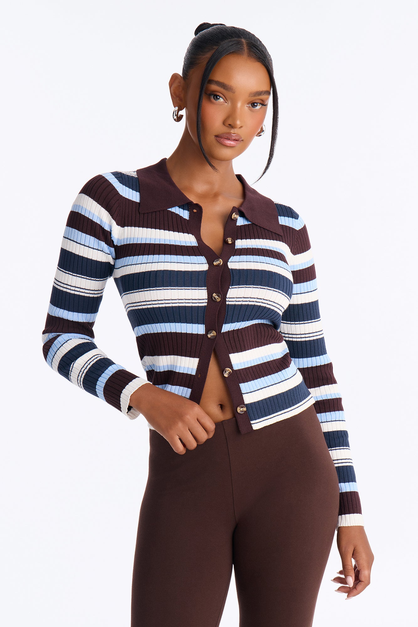 Moonlit Nights Striped Cardigan - Brown/combo