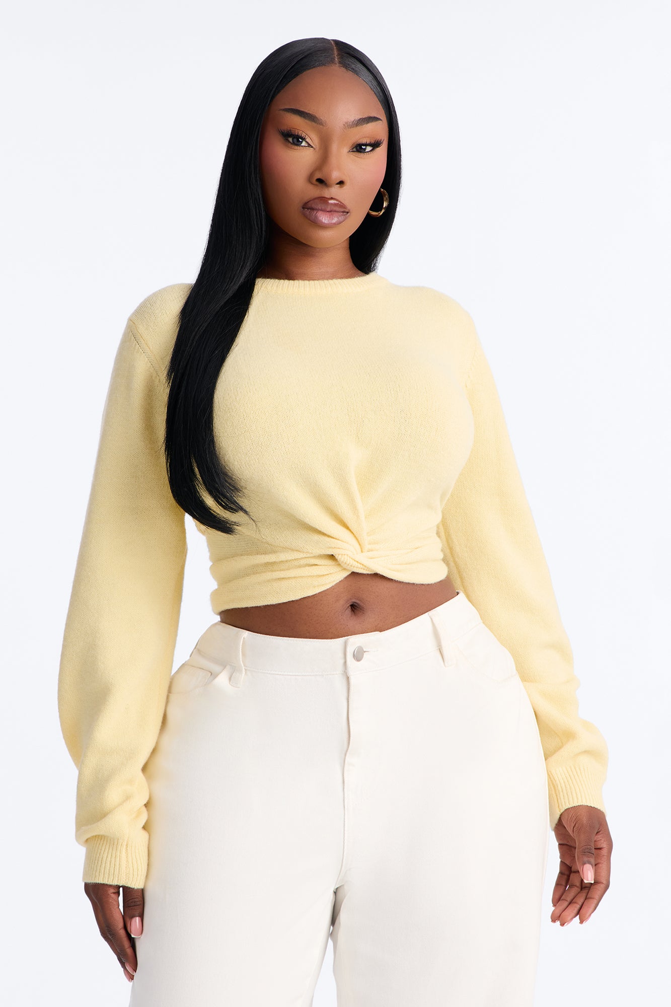 Orchard Air Pullover Twist Front Sweater - Butter Yellow