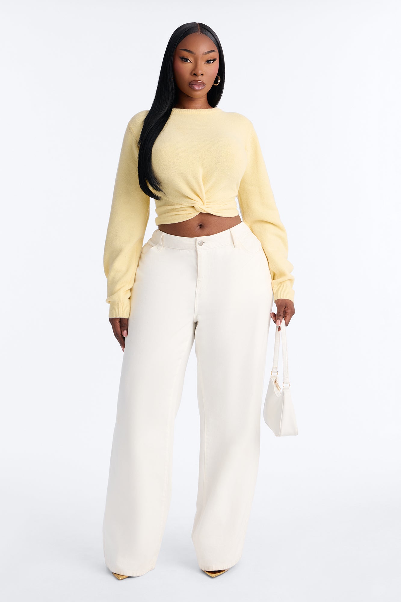 Orchard Air Pullover Twist Front Sweater - Butter Yellow