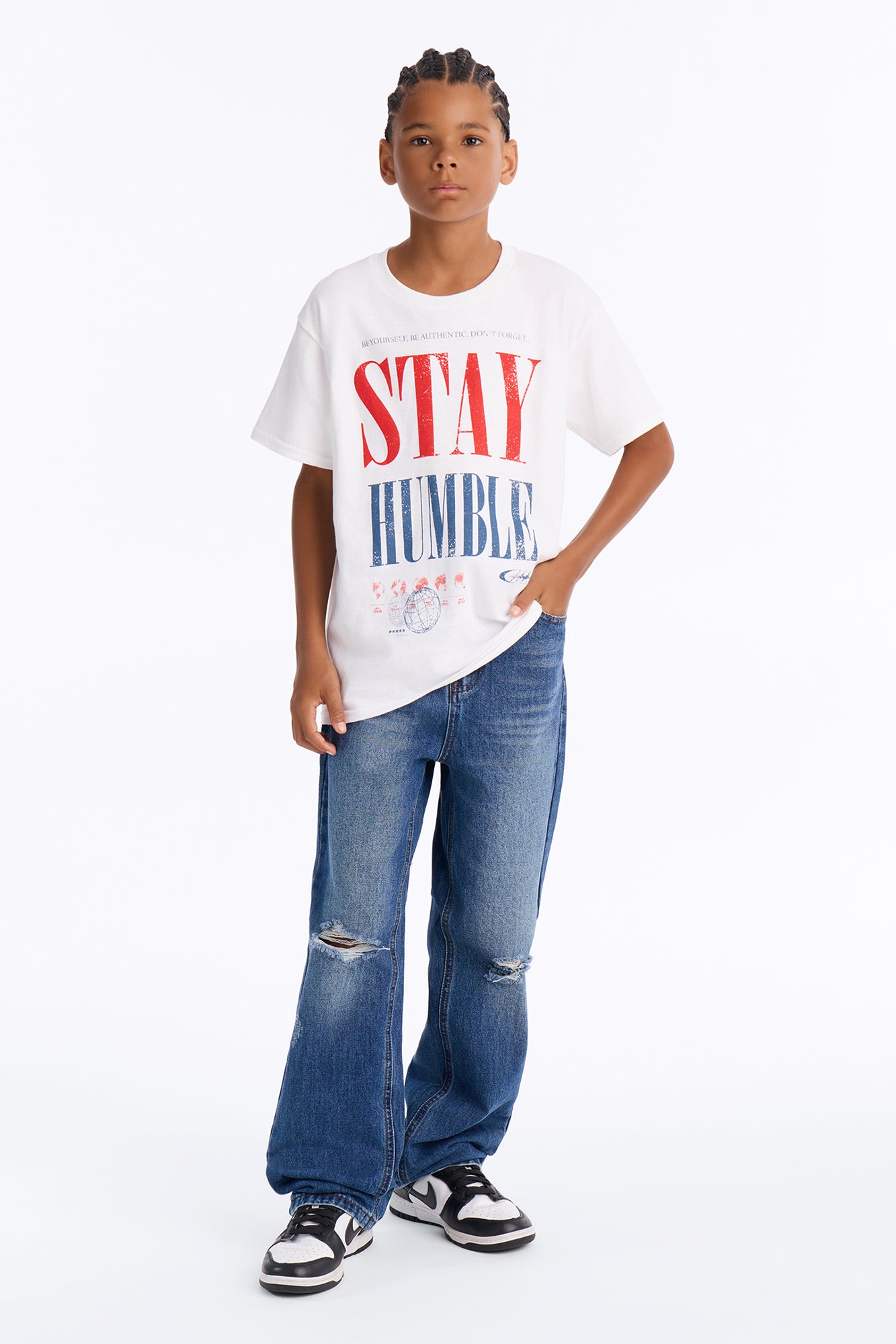 Mini Stay Humble Boxy Short Sleeve Tee - White