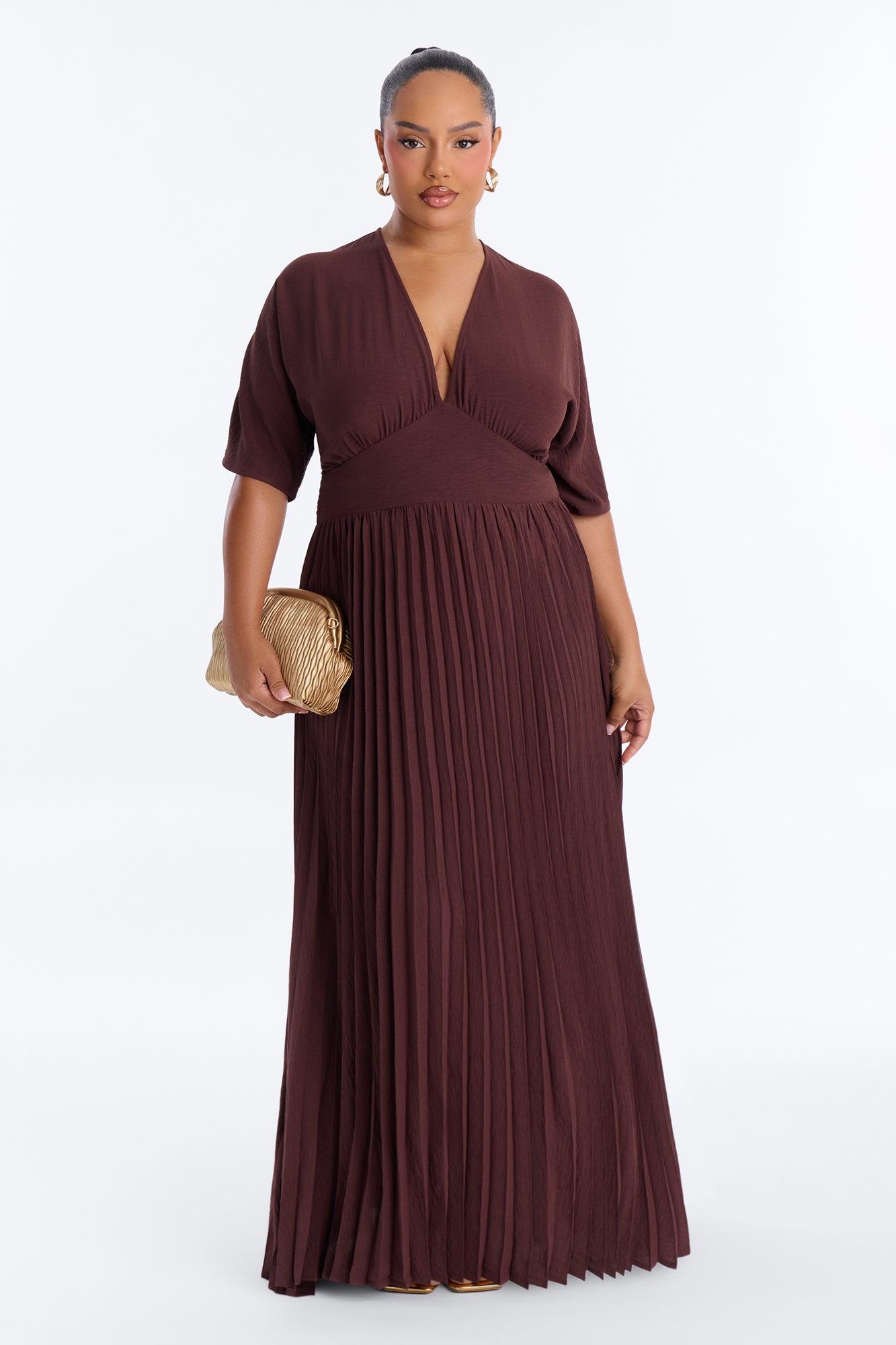 Liana Pleated Maxi Dress - Chocolate