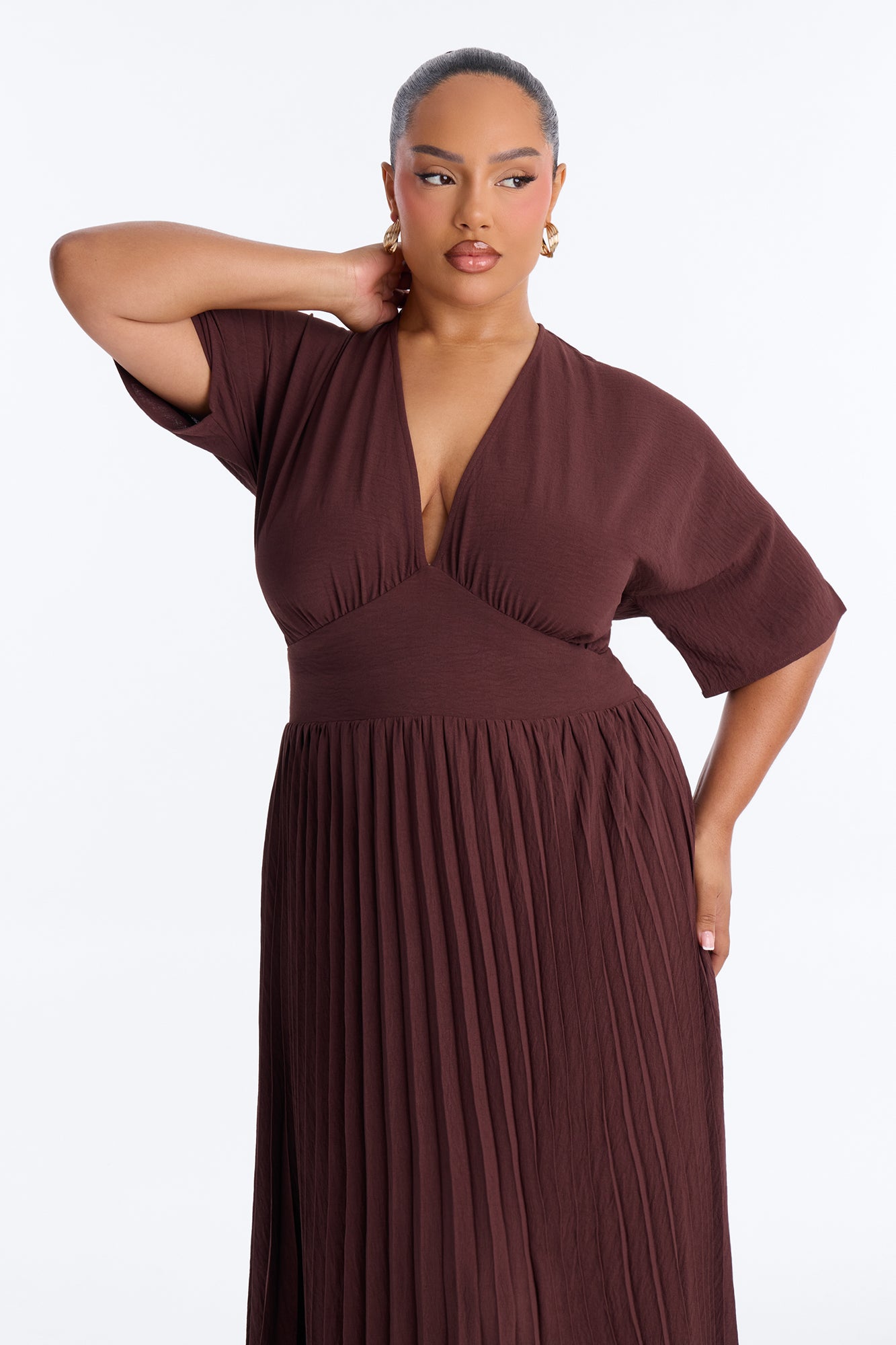 Liana Pleated Maxi Dress - Chocolate