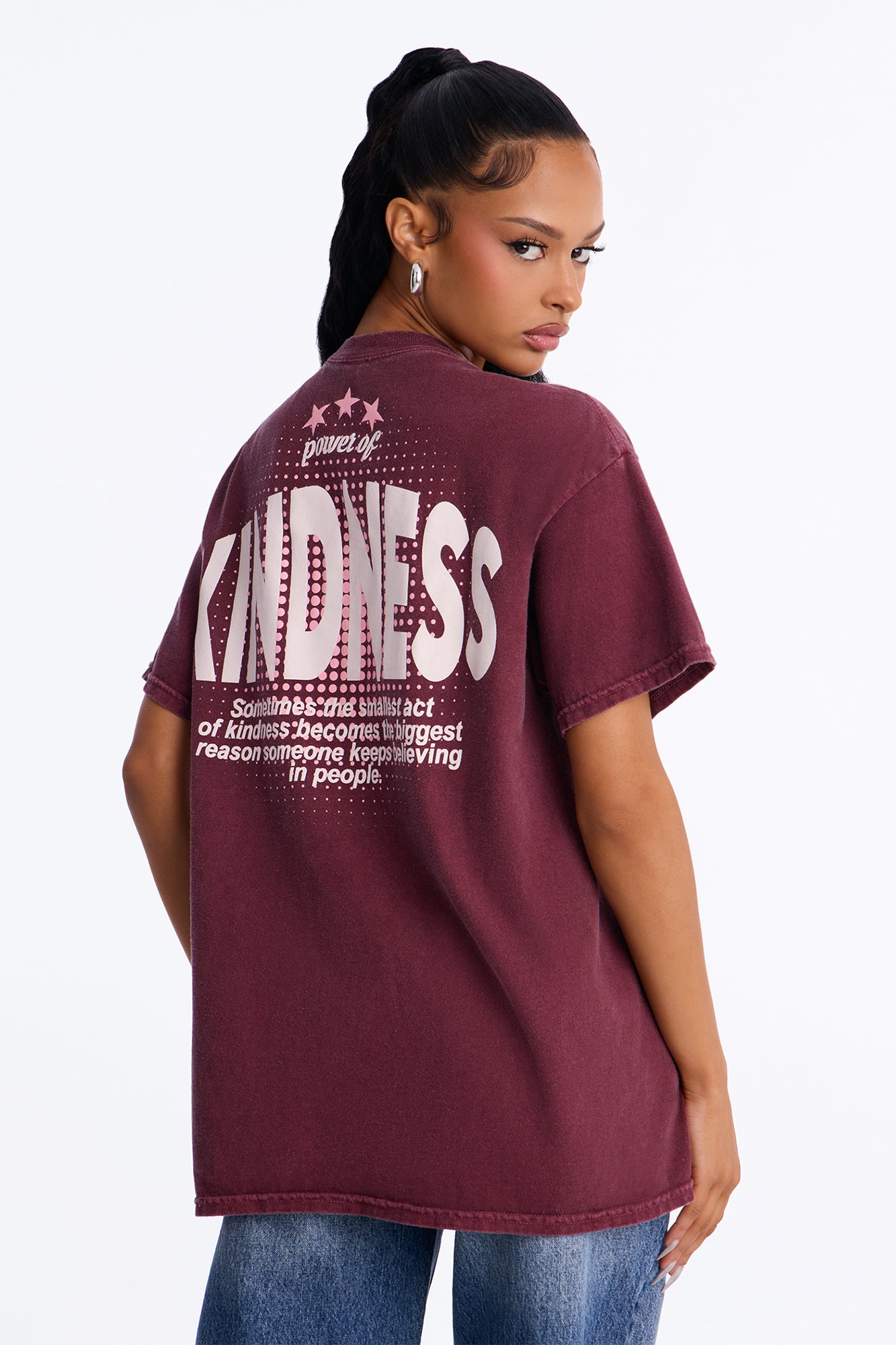 Pure Intentions Notch Neck Washed Tee - Burgundy