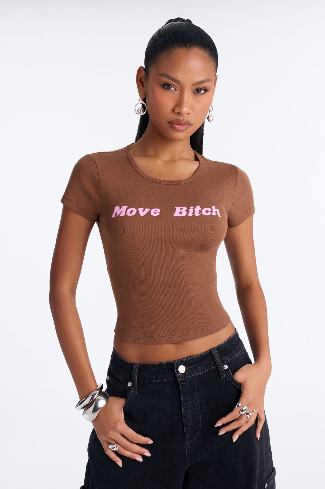 Get Out The Way Baby Tee - Brown