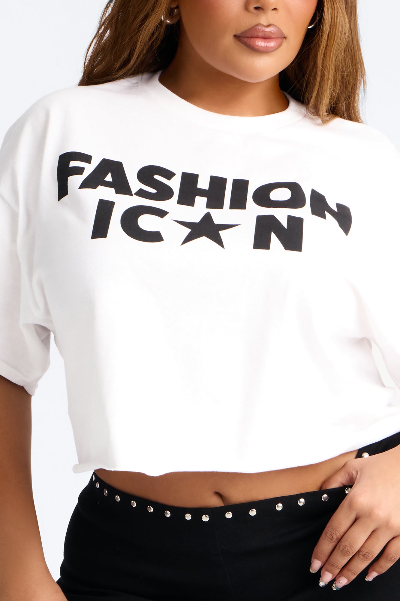 Fashion Icon Statement Raw Hem Tee - White