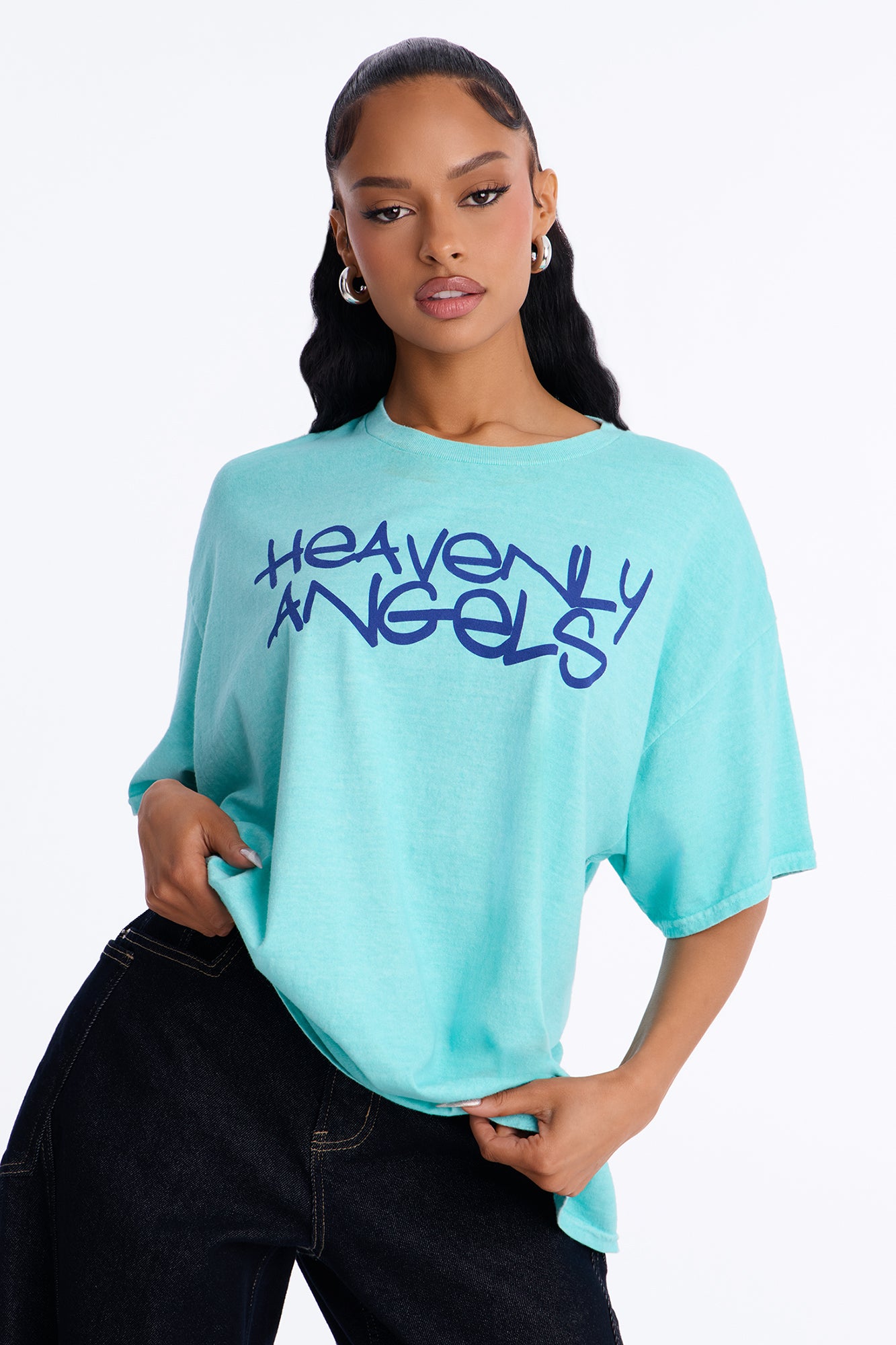 Heavenly Angels Washed Oversized Tee - Aqua