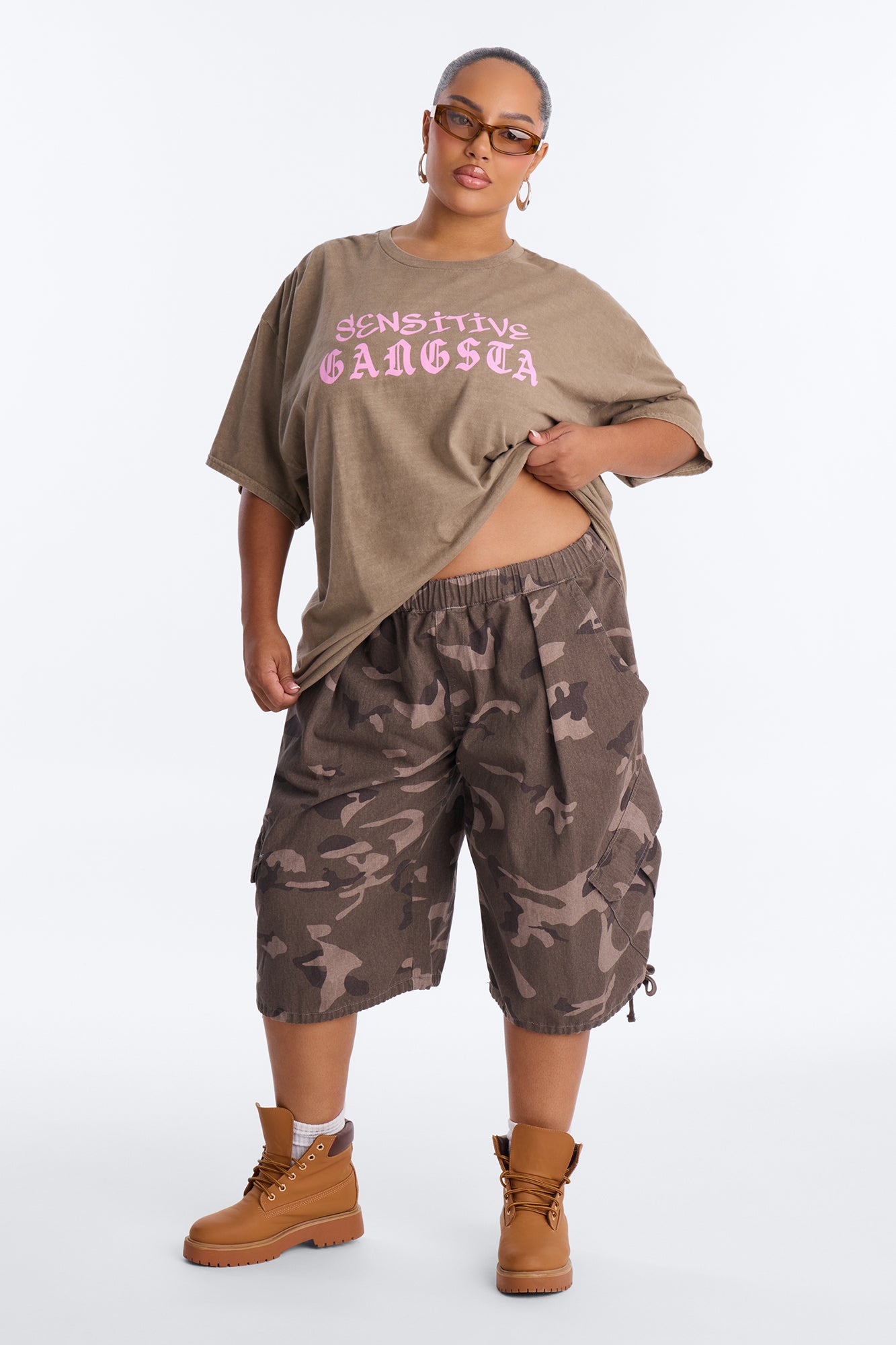 Sensitive Gangsta Washed Oversized Tee - Brown