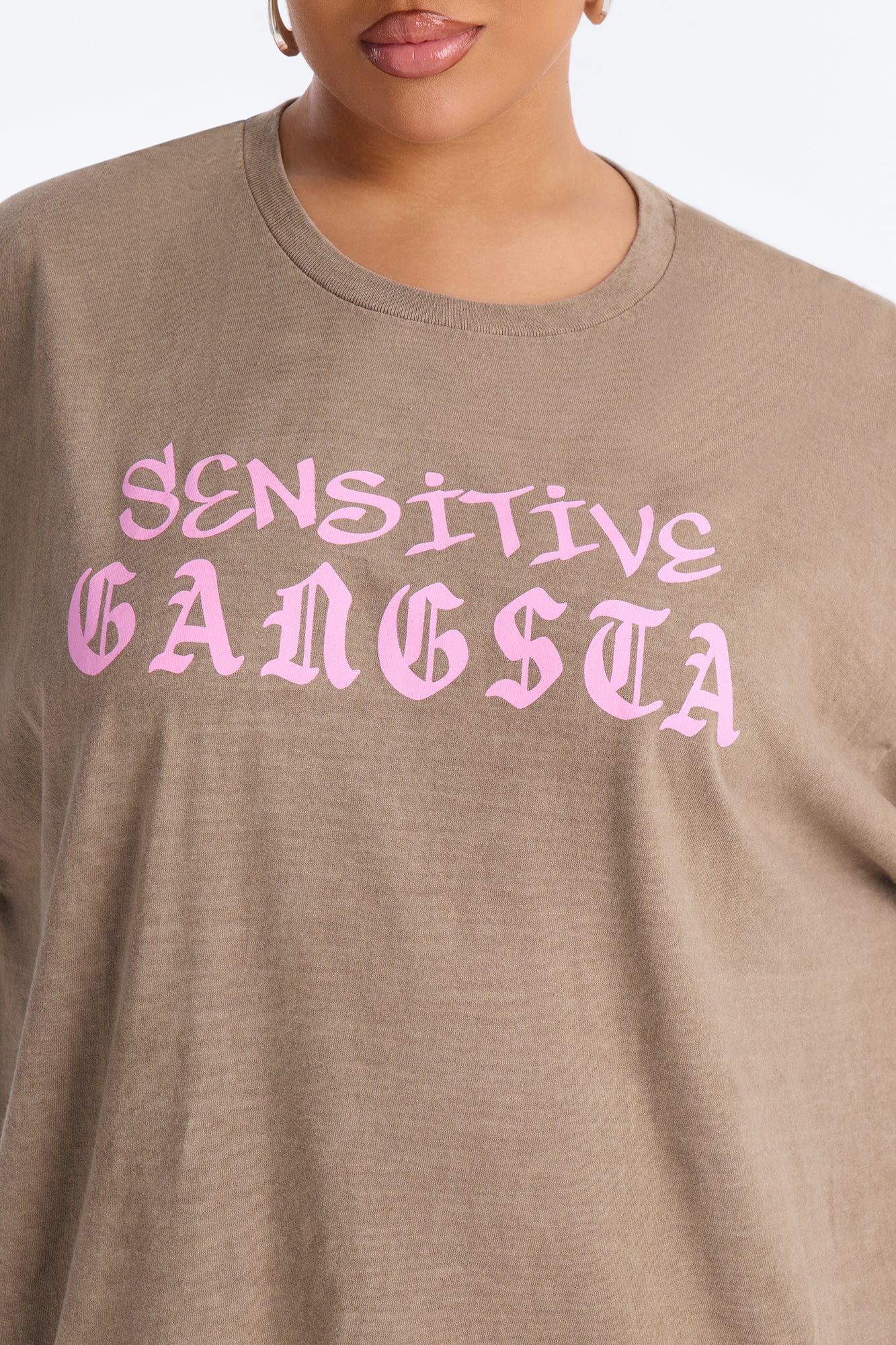 Sensitive Gangsta Washed Oversized Tee - Brown