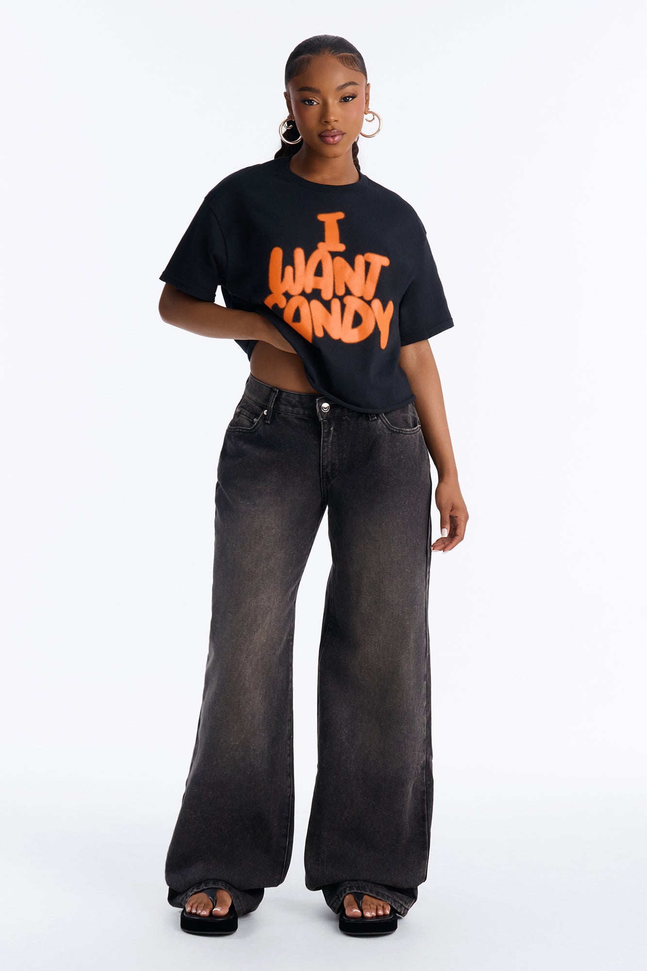 I Want Candy Raw Hem Tee - Black