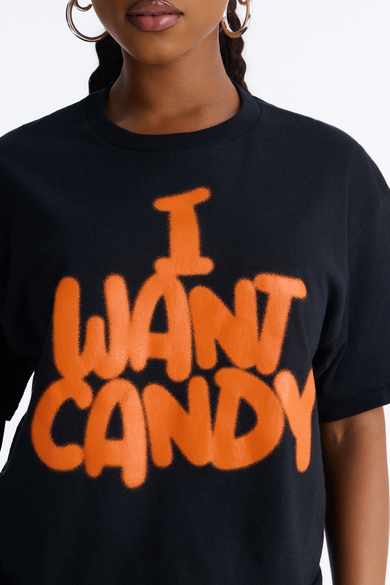 I Want Candy Raw Hem Tee - Black