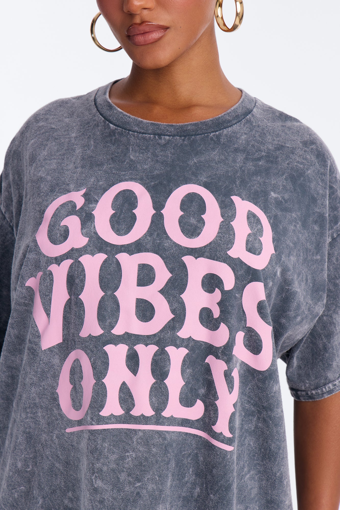 Good Vibes Only Washed Oversized Tee - Charcoal