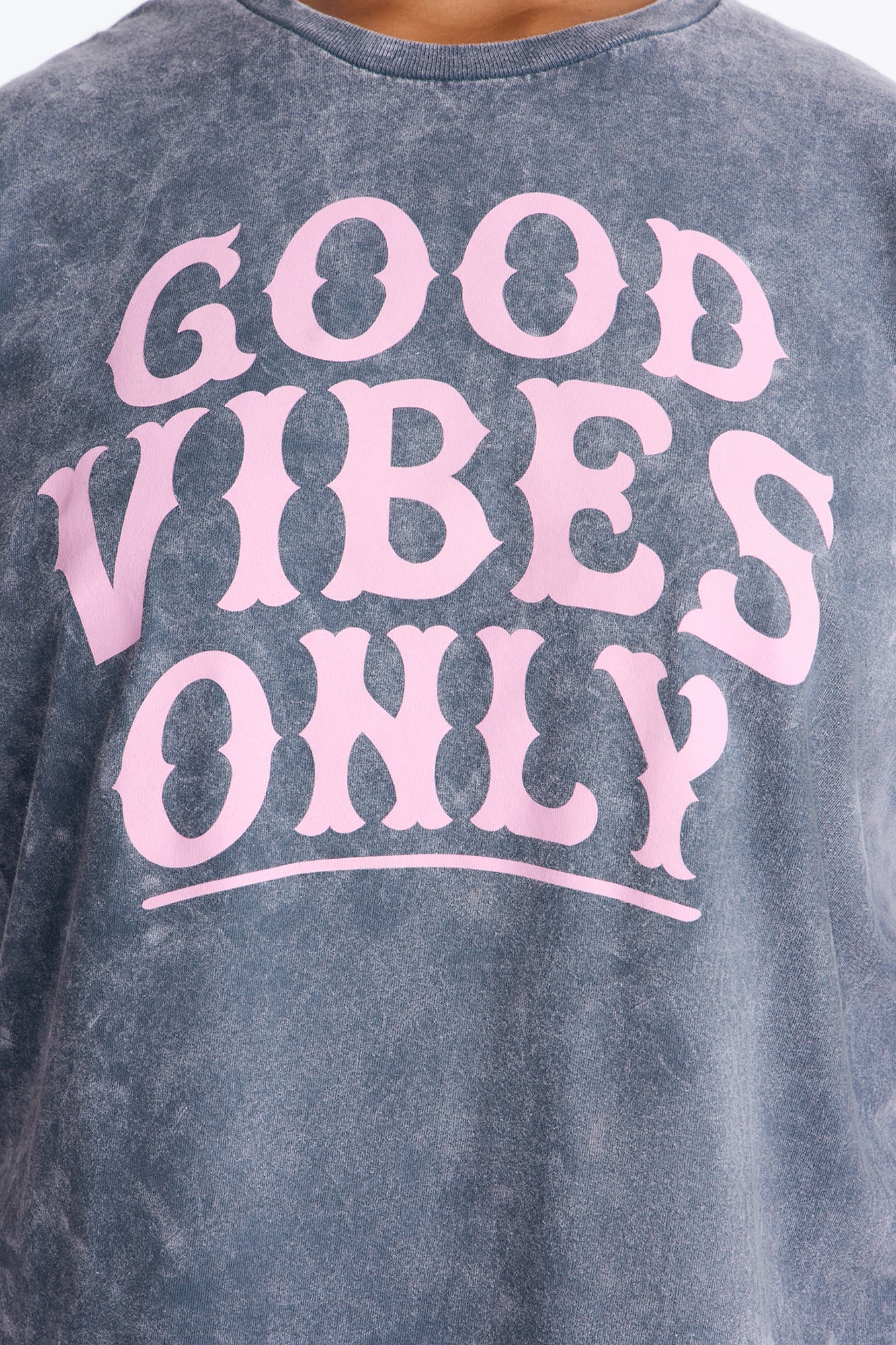 Good Vibes Only Washed Oversized Tee - Charcoal