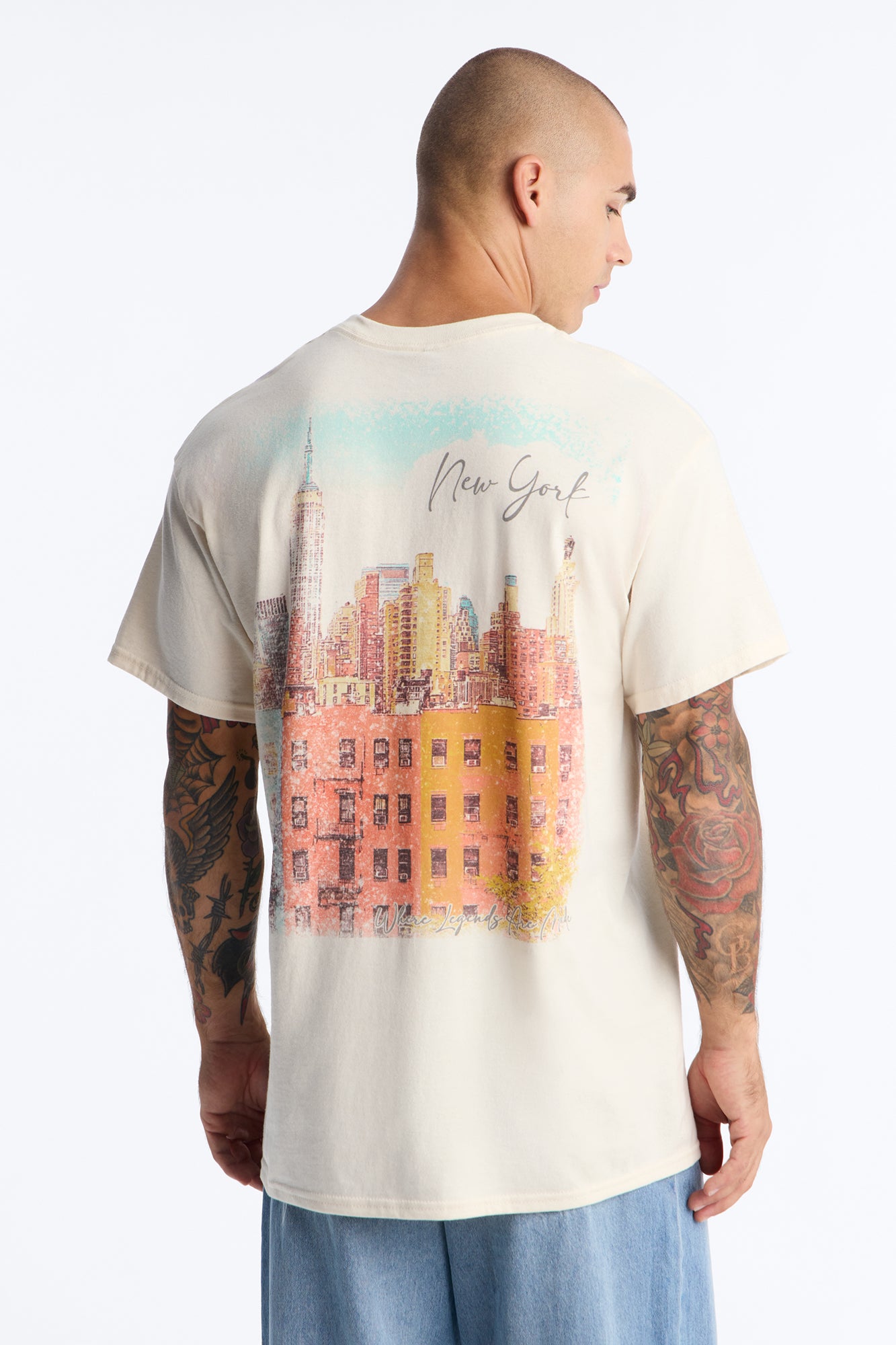 New York Watercolor Oversized Short Sleeve Tee - Natural