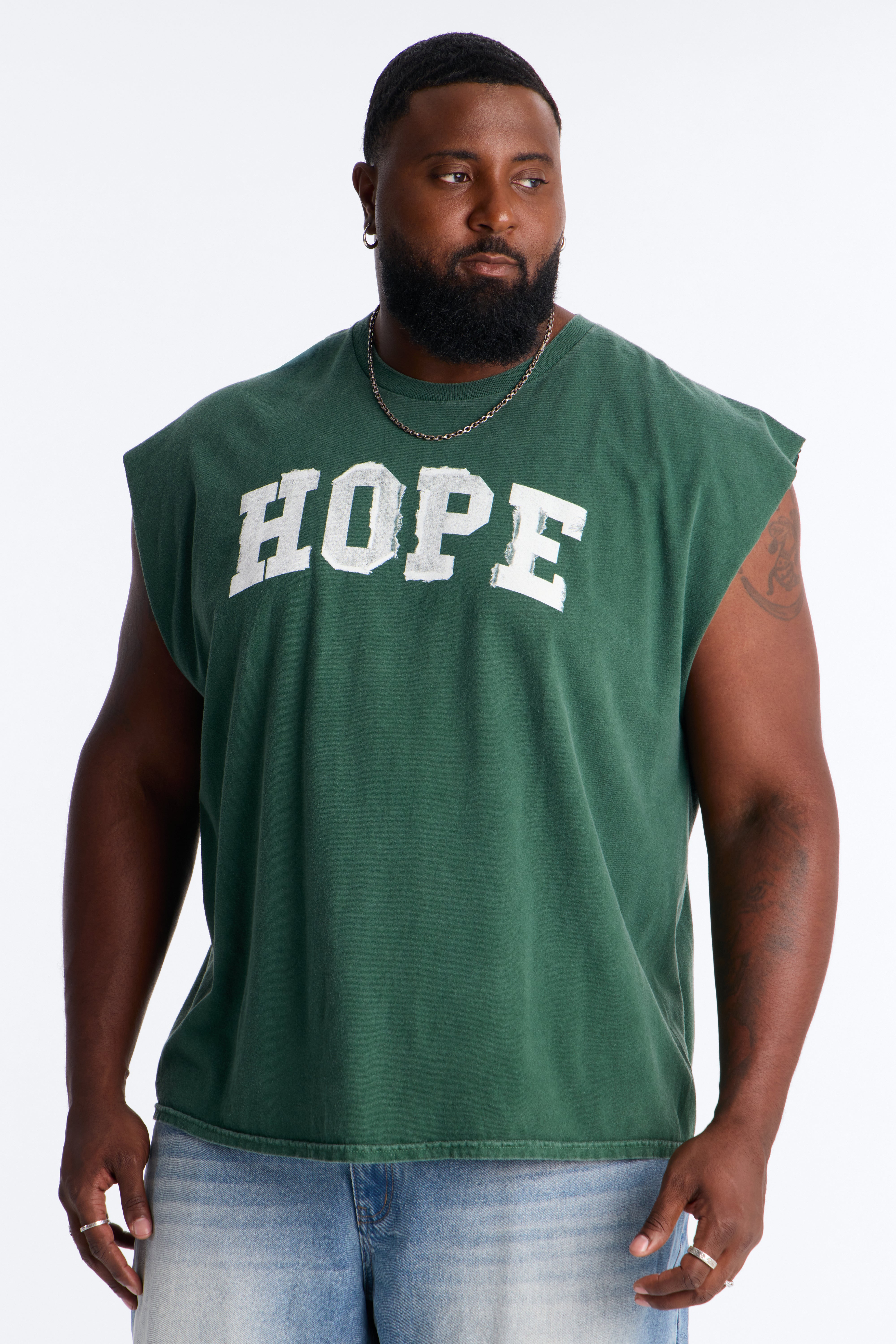 Hope Vintage Oversized Sleeveless Tee - Hunter Green