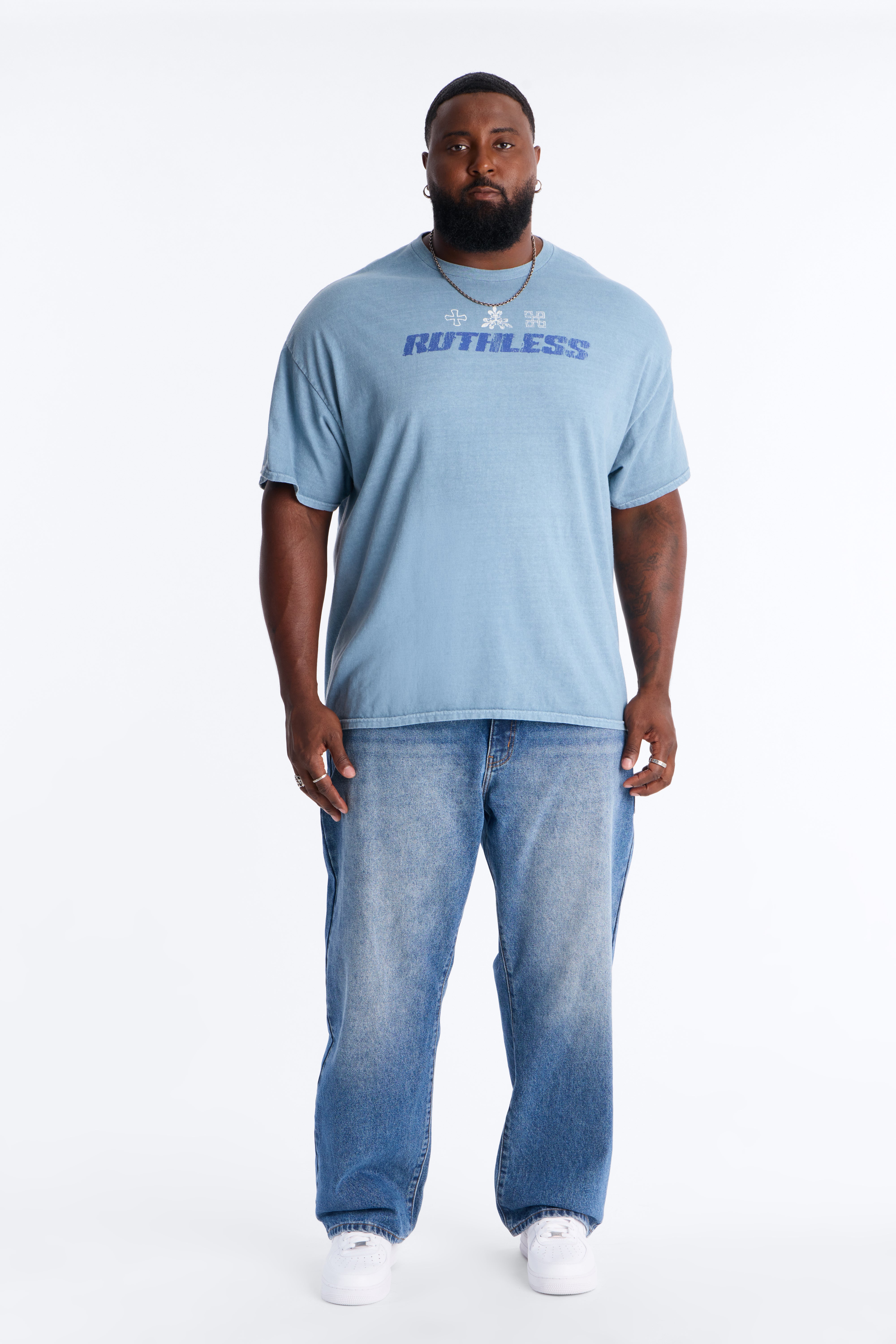 Ruthless Chaos Oversized Washed Short Sleeve Tee - Indigo