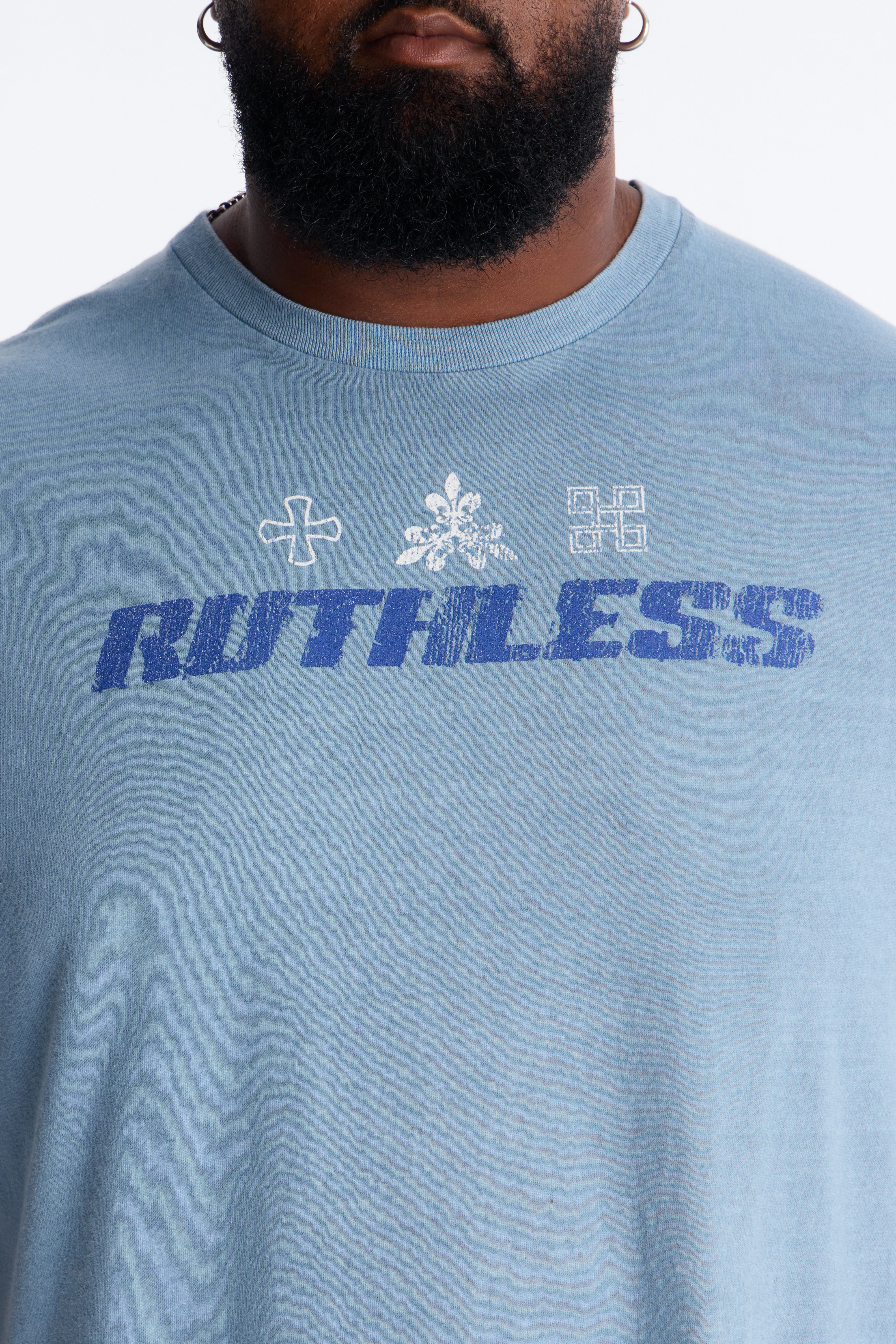 Ruthless Chaos Oversized Washed Short Sleeve Tee - Indigo
